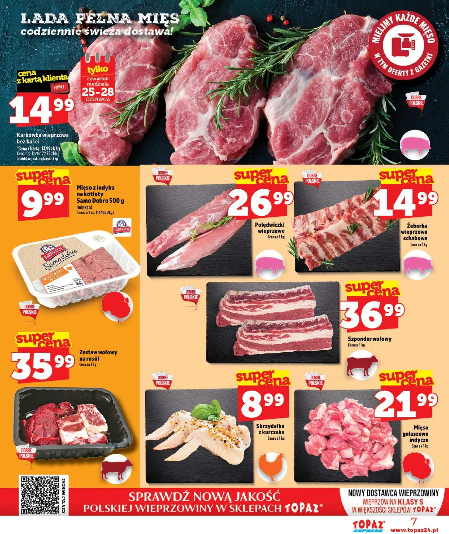 Topaz gazetka - Express od 25.06.2026 | Strona: 7 | Produkty: Karta, Skrzydełka z kurczaka, Karkówka, Mięso