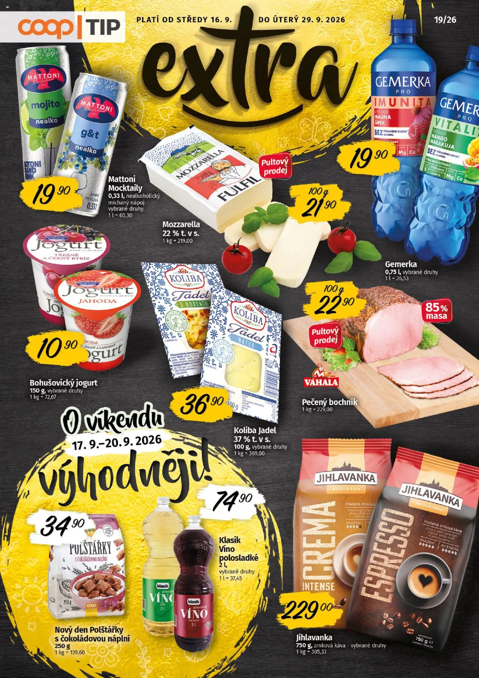 Coop leták - Tip Extra od 16.09.2026 | Strana: 1 | Produkty: Polštářky, Mattoni, Jogurt, Gemerka