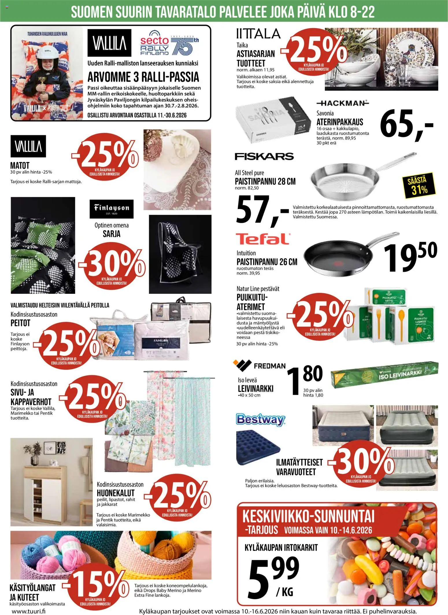 Tuuri tarjoukset – voimassa 10.06.2026 alkaen | Sivu: 3 | Tuotteet: Irtokarkit, Matot, Paistinpannu