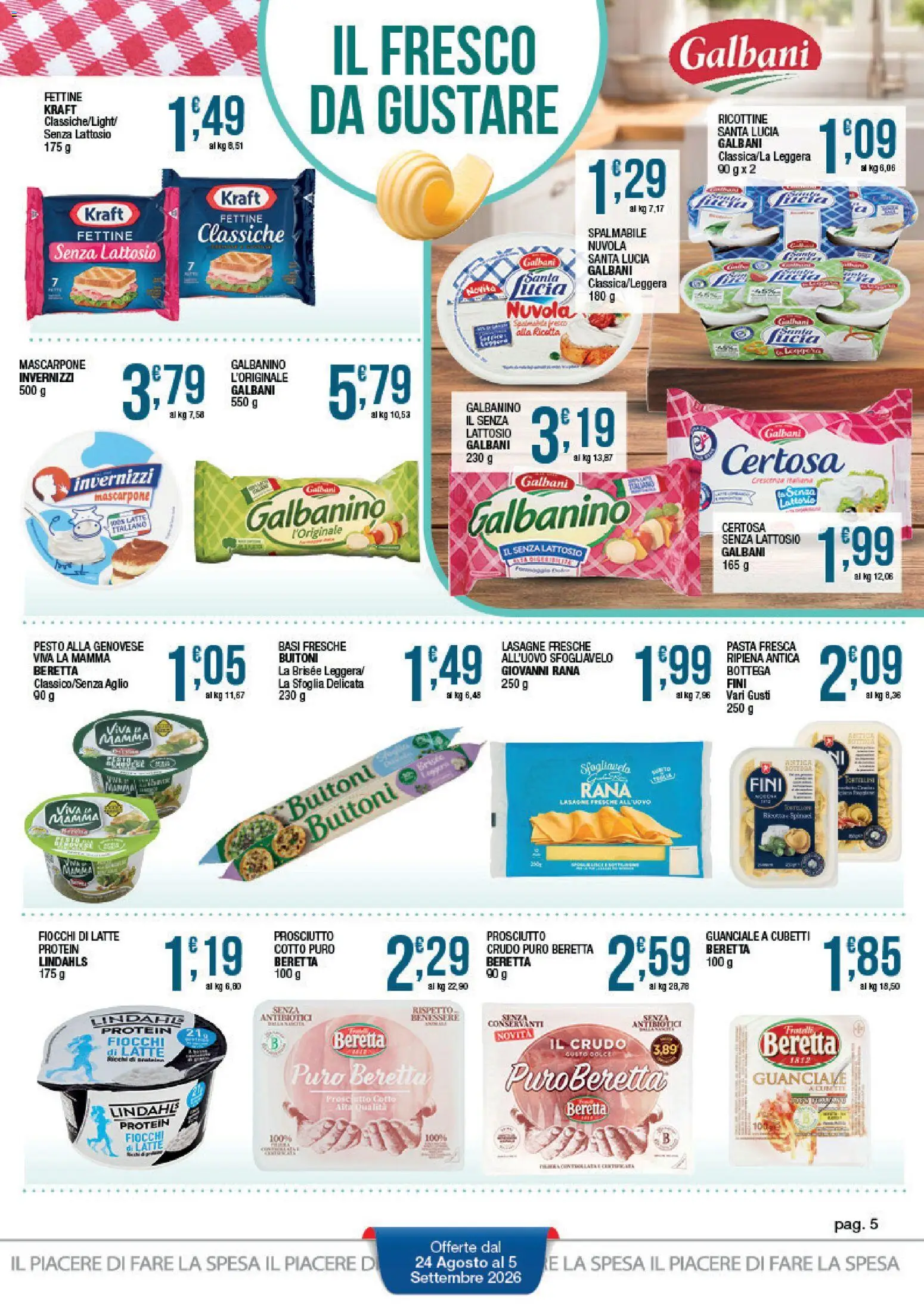 Volantino Sidis del 24/08/2026 | Pagina: 5 | Prodotti: Fiocchi di latte, Lasagna, Pasta, Spinaci