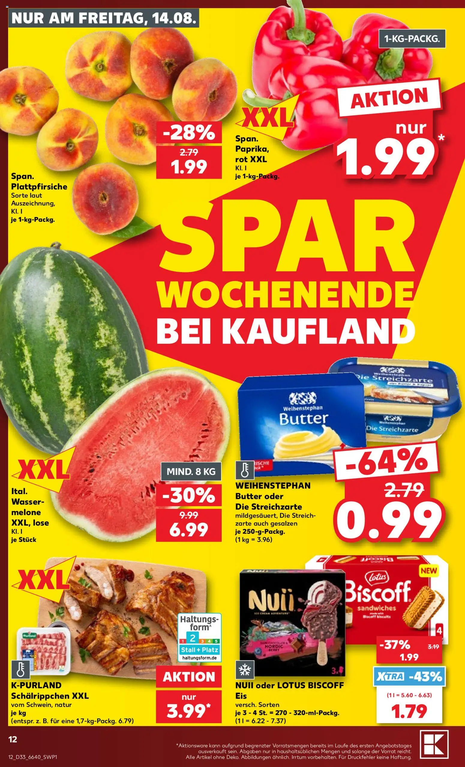 Kaufland Prospekt – gültig ab 13.08.2026 | Seite: 12 | Produkte: Butter, Weihenstephan butter, Wasser, Melone