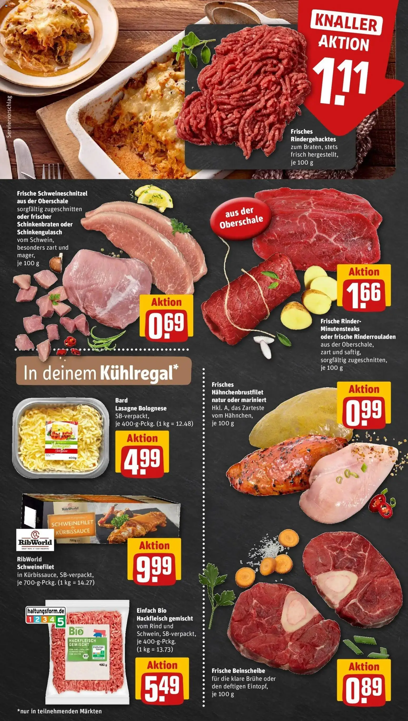 REWE Prospekt ab 26.10.2026 zum Blättern » Angebote | Seite: 8 | Produkte: Lasagne, Brühe, Schweinefilet, Hackfleisch