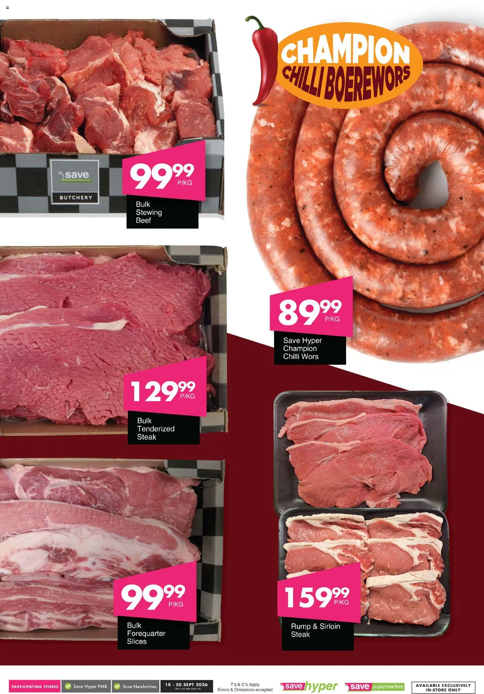 New Save catalogue – valid from 18/09/2026 | Page: 9 | Products: Steak, Boerewors, Chilli