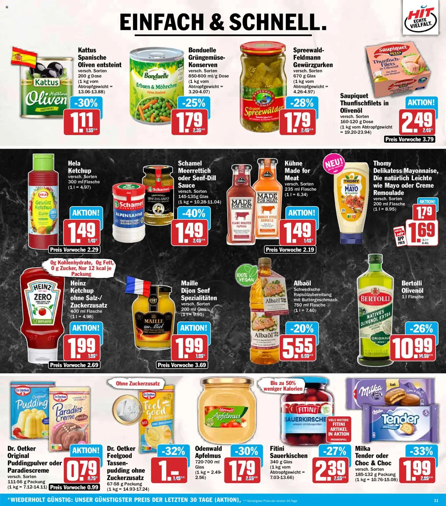 HIT Prospekt – gültig ab 31.08.2026 | Seite: 11 | Produkte: Thunfisch, Pudding, Creme, Erbsen