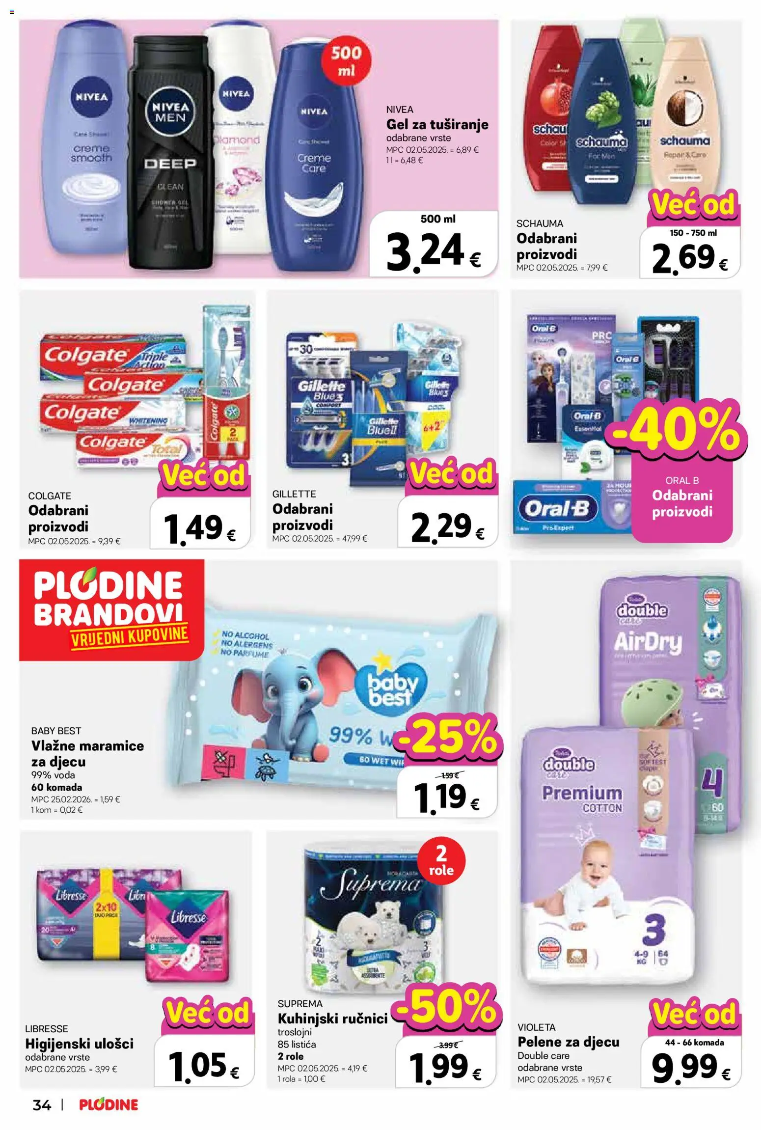 Plodine katalog | vrijedi od 10.06.2026 | Stranica: 34 | Proizvodi: Higijenski ulošci, Vlažne maramice, Nivea, Violeta