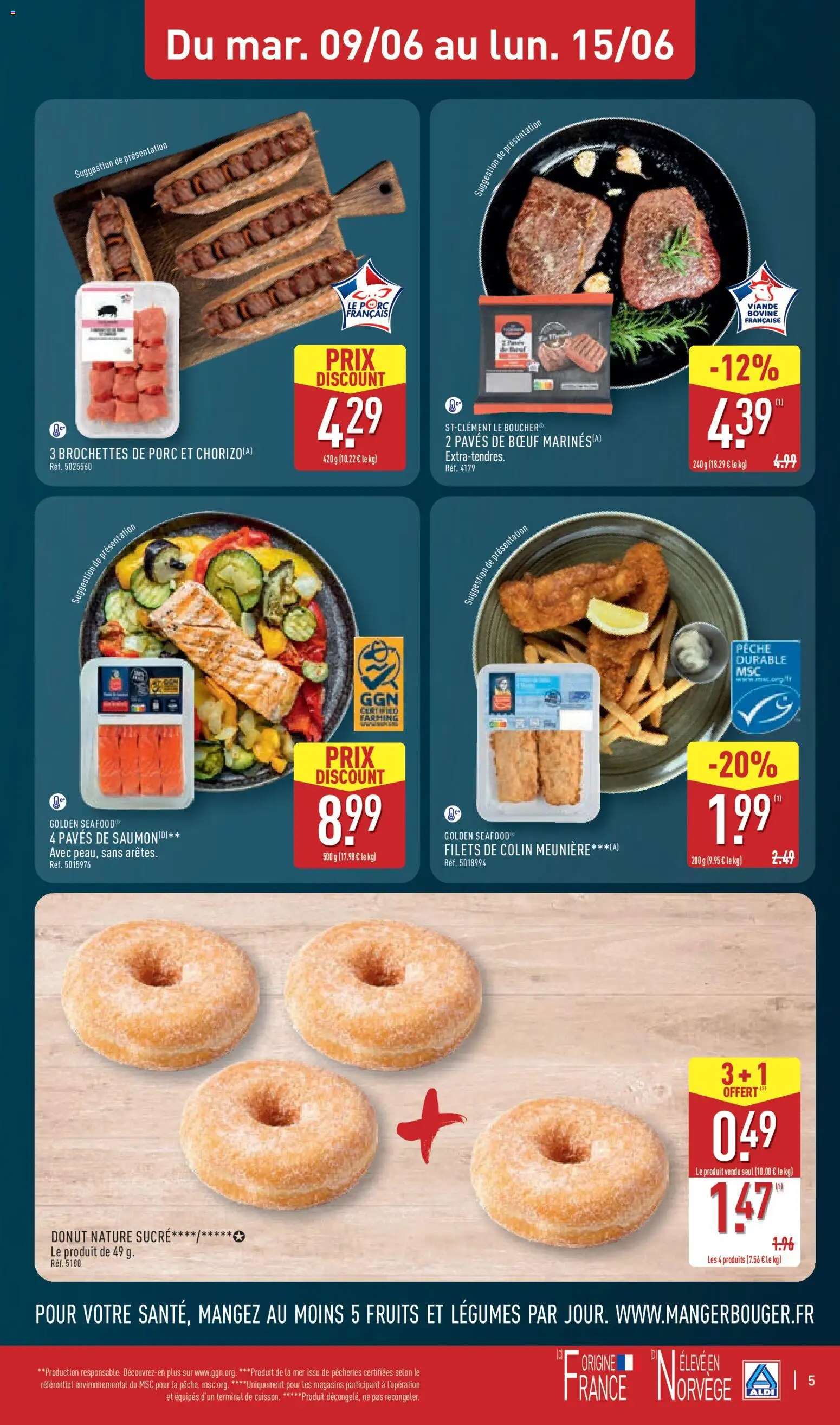 {H1} | Page: 9 | Produits: Donut, Viande, Porc, Saumon