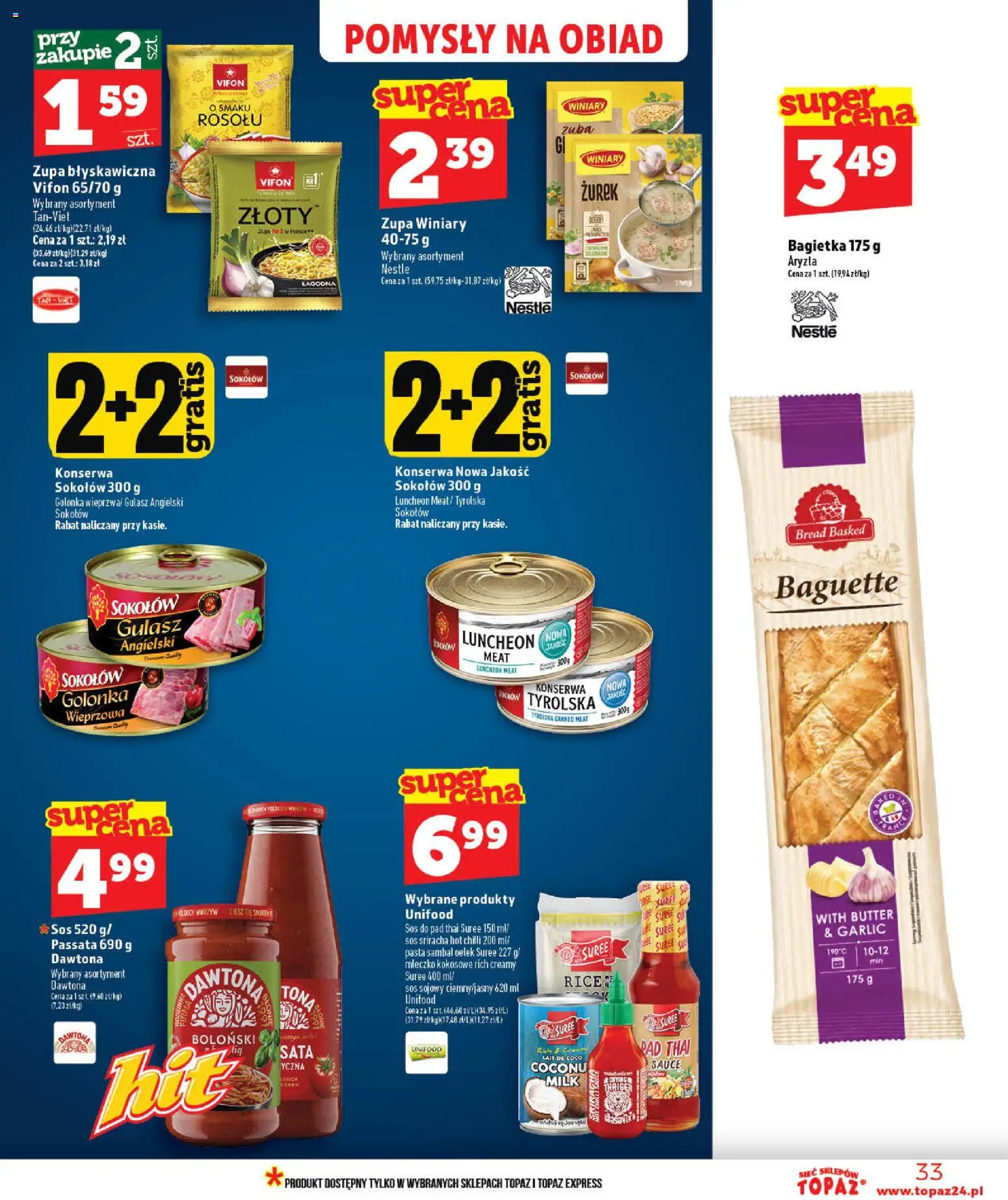 Topaz gazetka od 03.06.2026 | Strona: 33 | Produkty: Gulasz angielski, Bagietka, Zupa, Sos