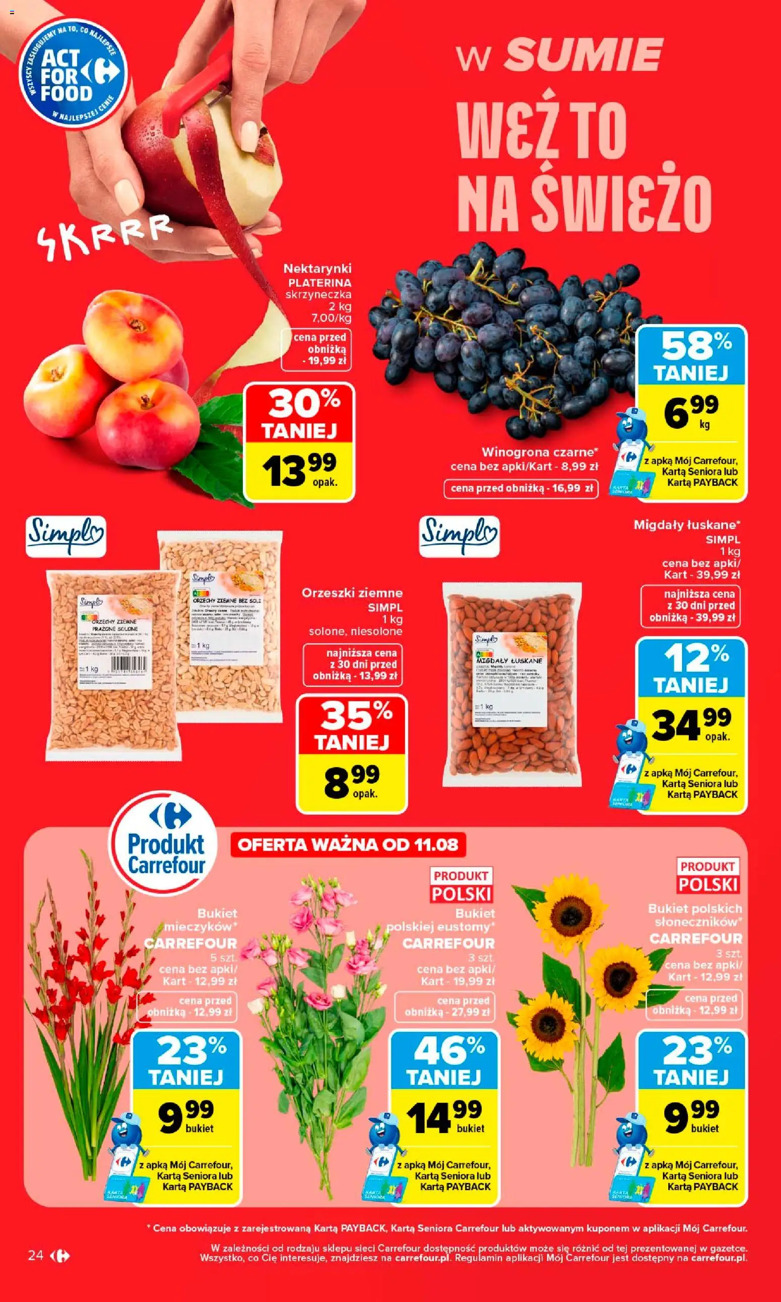 Carrefour gazetka od 10.08.2026 | Strona: 26 | Produkty: Karta, Winogrona, Orzechy ziemne, Nektarynki