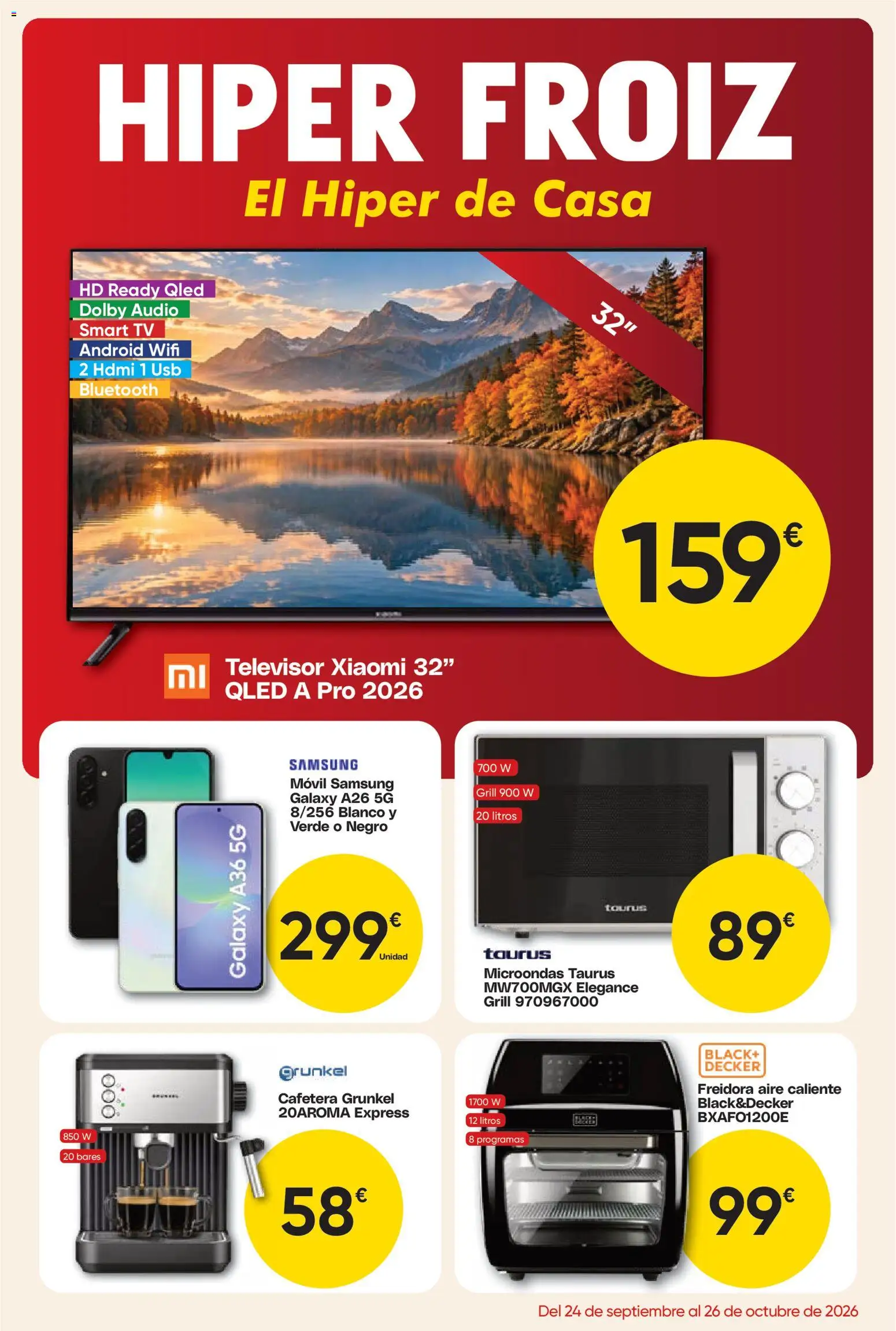 Froiz - Folleto Hiper │ válido desde el 24/09/2026 | Página: 1 | Productos: Televisor, USB, Cafetera, Freidora