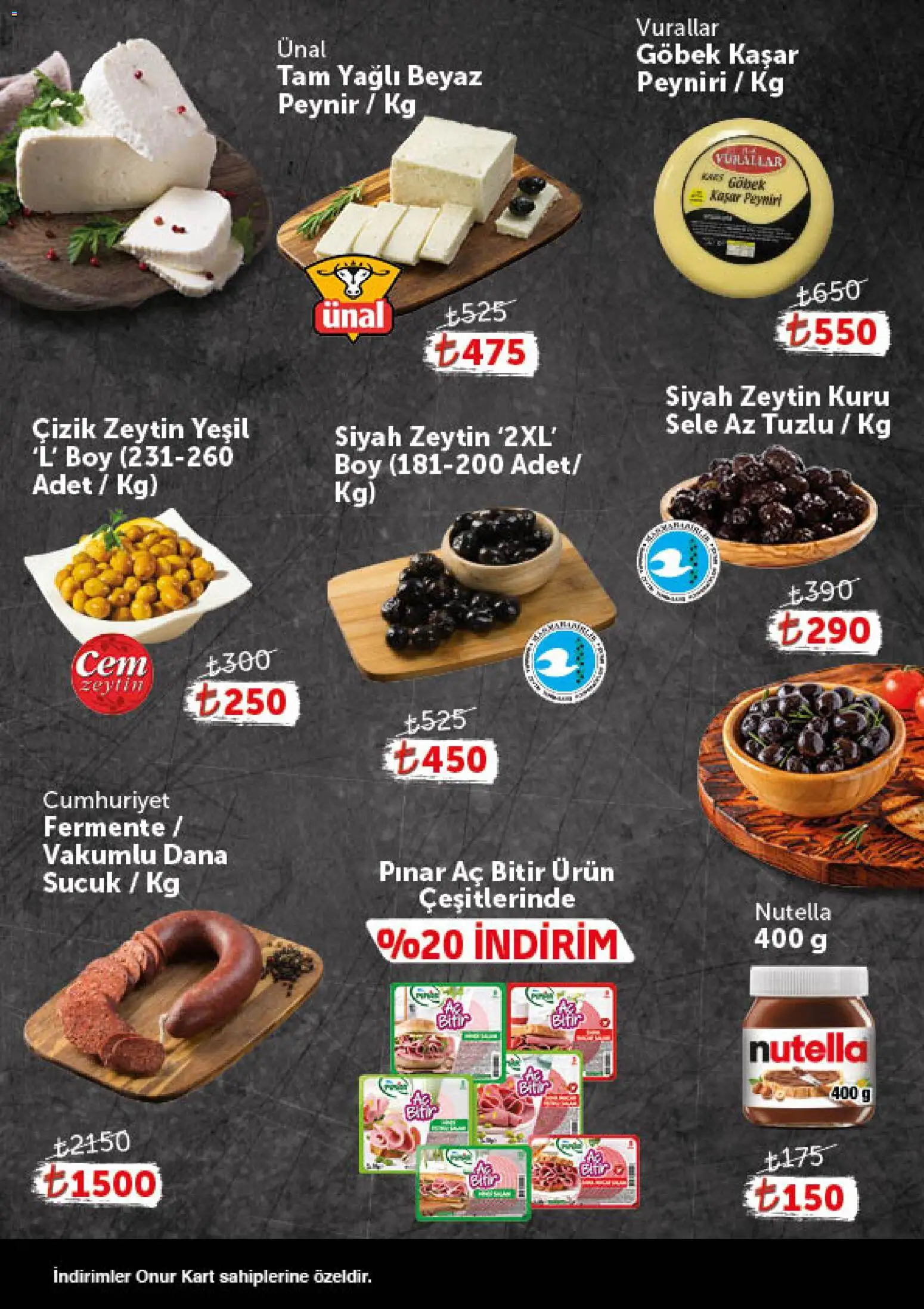Onur Market - Katalog Gurme - 16.06.2026 tarihinden itibaren geçerlidir | Sayfa: 2 | Ürünler: Peynir, Zeytin, Sucuk