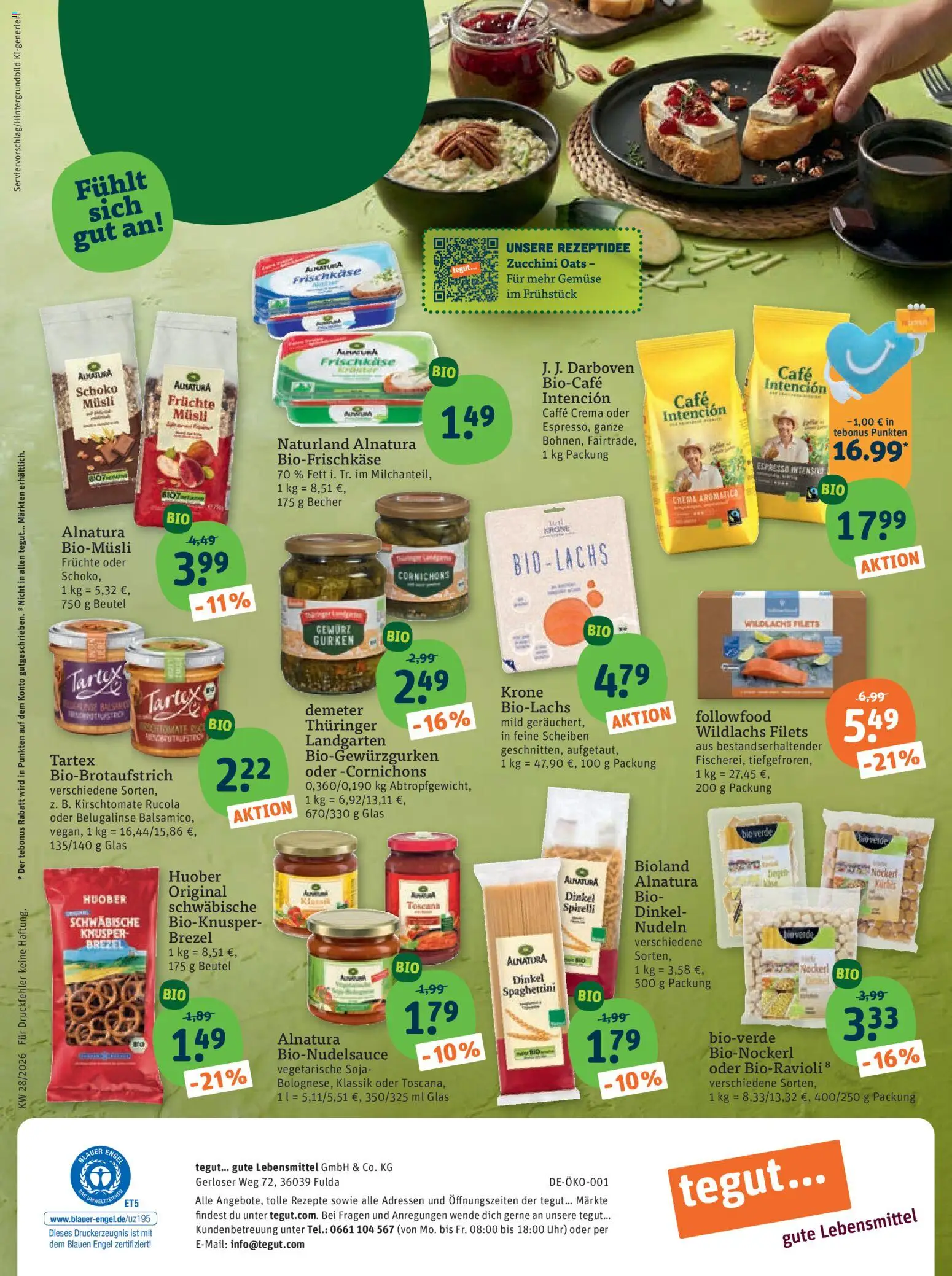 Tegut Prospekt – gültig ab 06.07.2026 | Seite: 23 | Produkte: Musli, Rucola, Nudeln, Gurken