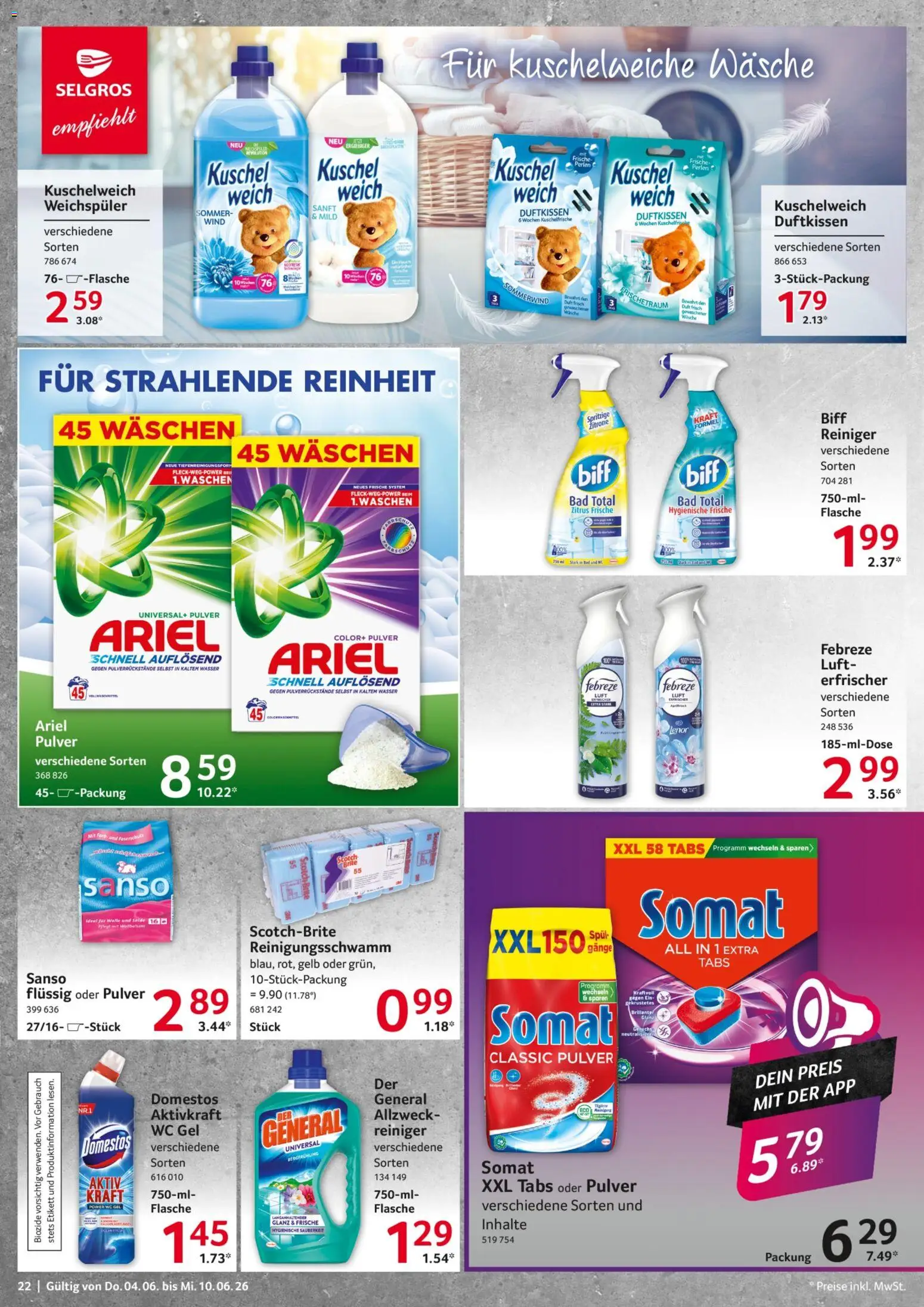 Selgros Prospekt – gültig ab 04.06.2026 | Seite: 22 | Produkte: Ariel, Kuschelweich, Duft, Zitrone