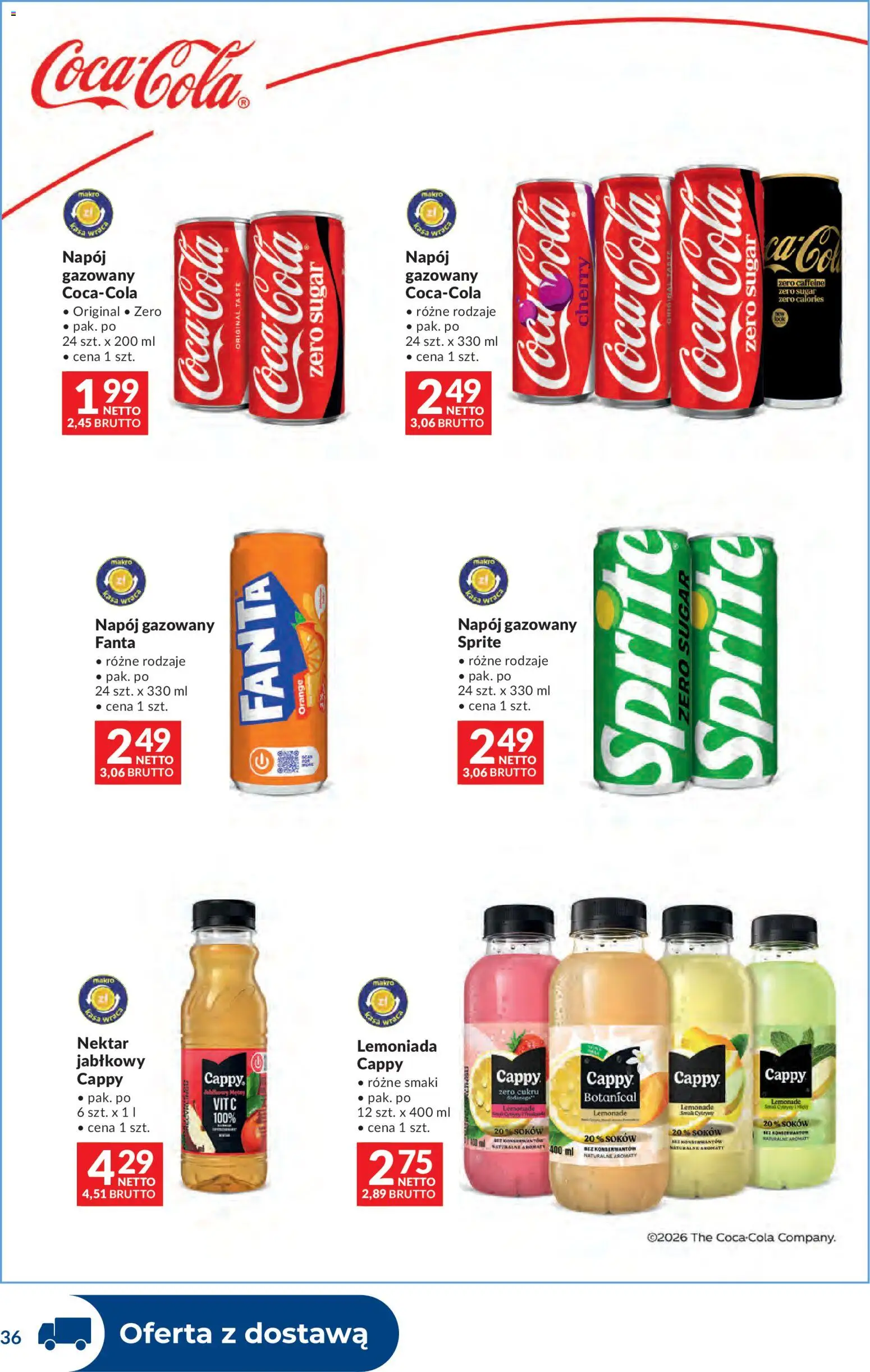 Makro gazetka - Dystrybucja do sklepów od 01.09.2026 | Strona: 36 | Produkty: Sprite, Coca cola, Fanta, Lemoniada
