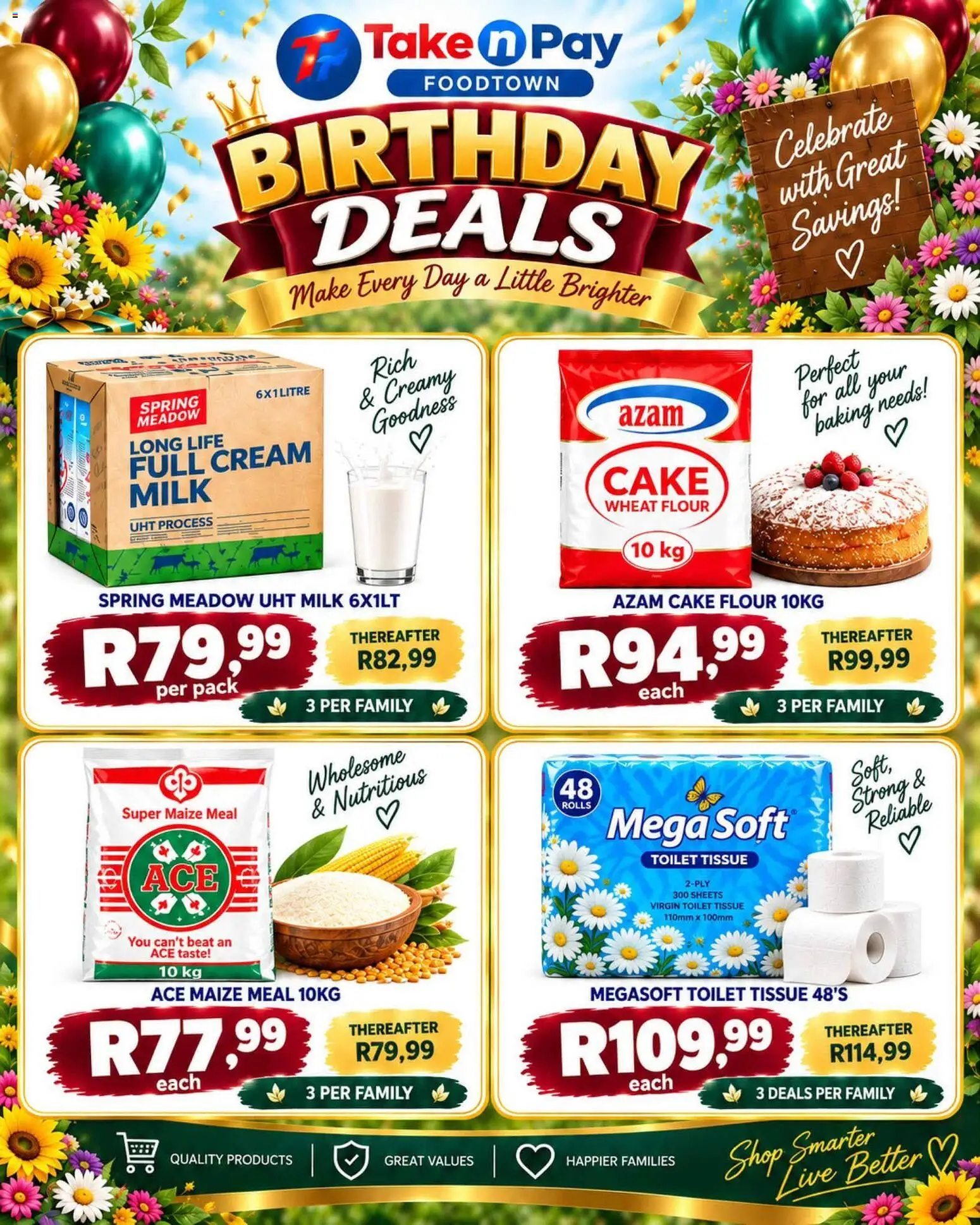 New Take n Pay catalogue – valid from 15/09/2026 | Page: 2 | Products: Cake, Flour, Meadow, Toilet