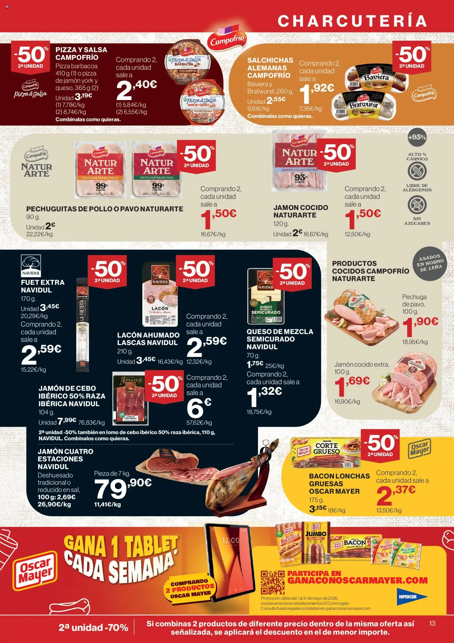 Hipercor catálogo │ válido desde el 21.05.2026 | Página: 13 | Productos: Queso, Jamón, Pizza, Tablet