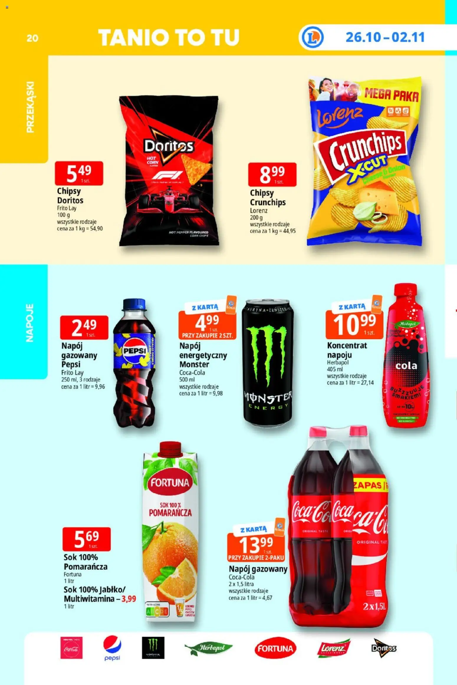 E.Leclerc gazetka - Tanio To Tu od 26.10.2026 | Strona: 20 | Produkty: Karta, Przekąski, Pepsi, Doritos