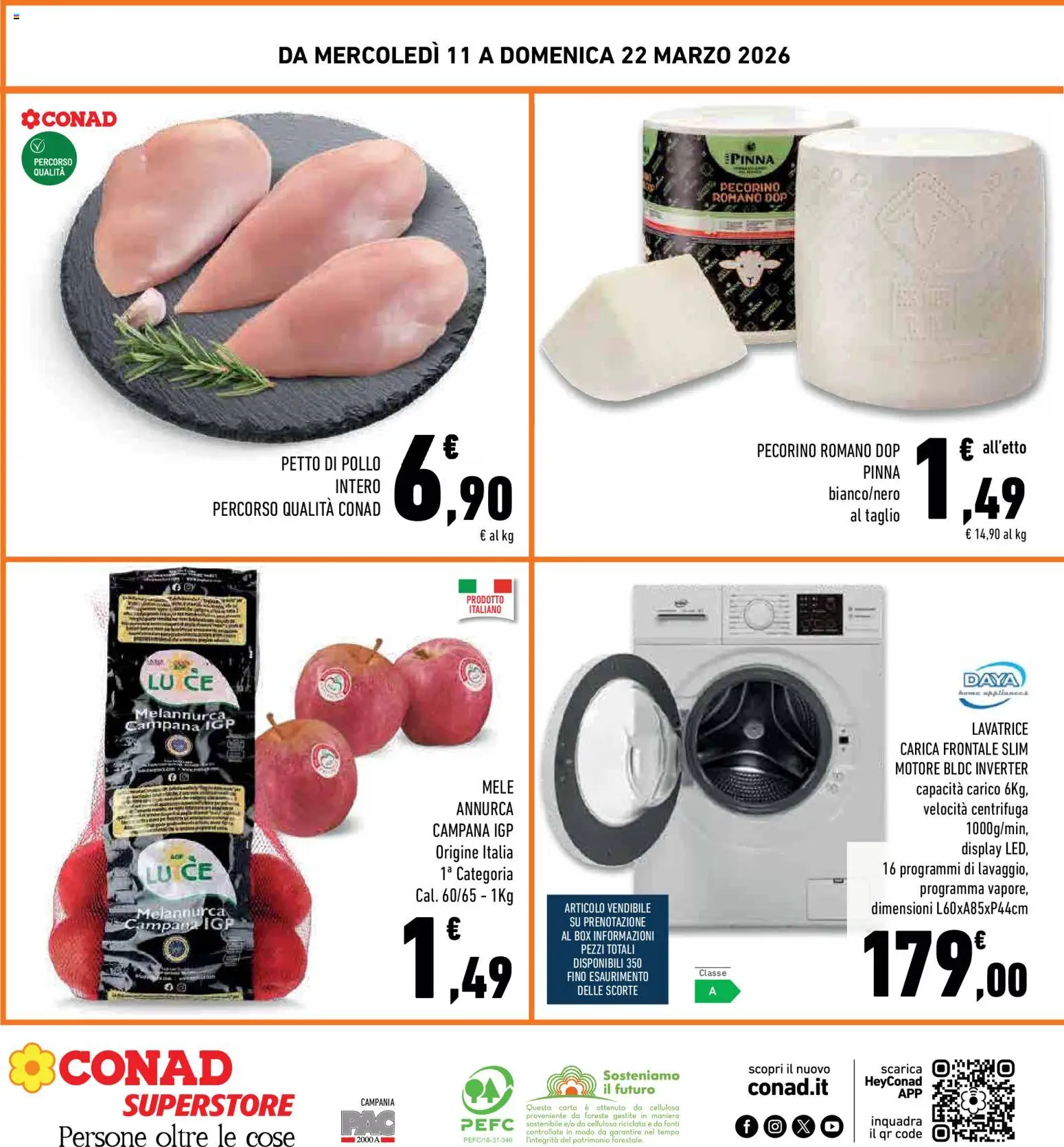 Volantino Conad del 11.03.2026 | Pagina: 32 | Prodotti: Petto di Pollo, Centrifuga, Lavatrice, Pecorino Romano