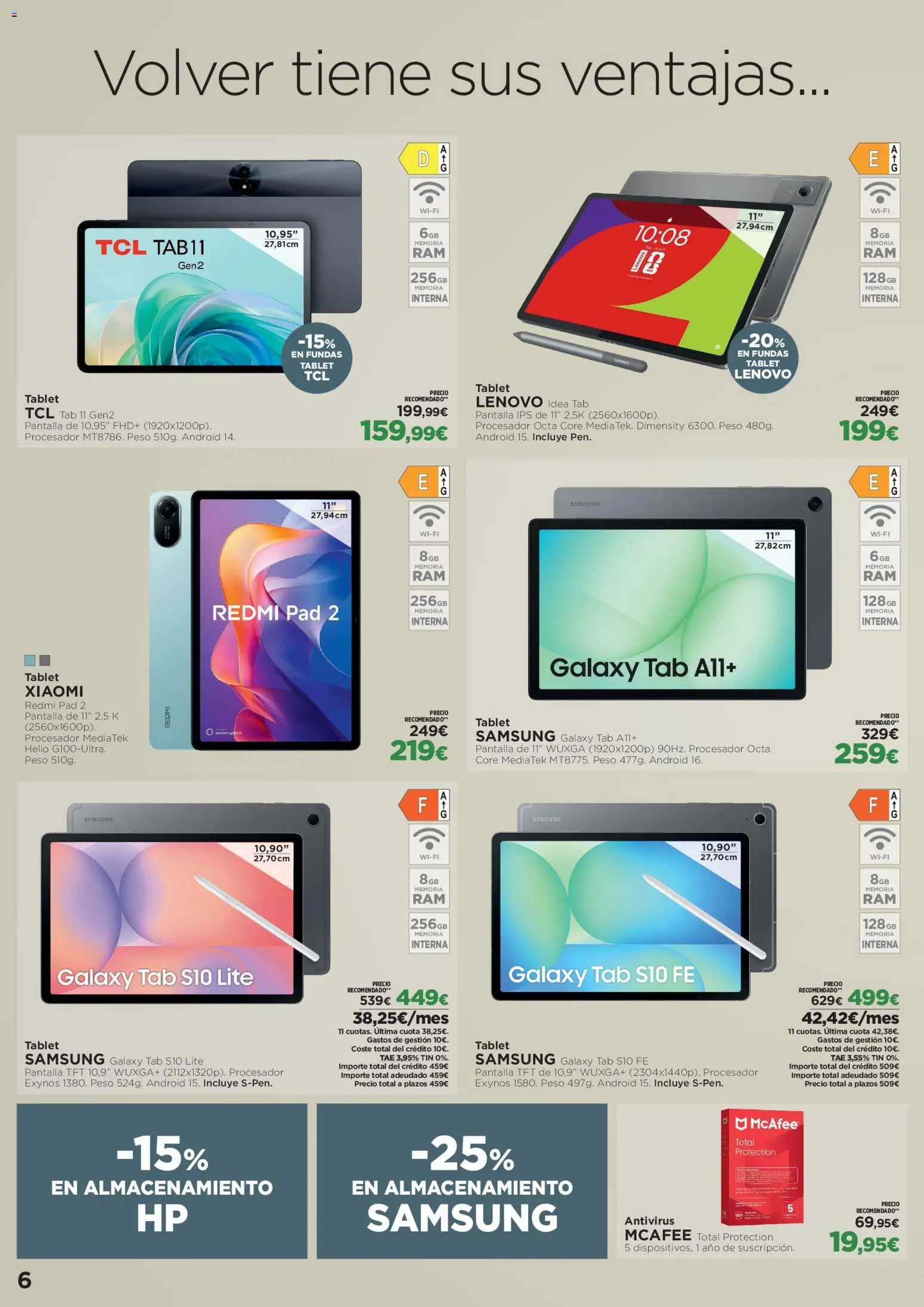 El Corte Inglés Volver tiene sus ventajas │ válido desde el 20/08/2026 | Página: 6 | Productos: Tablet, Peso