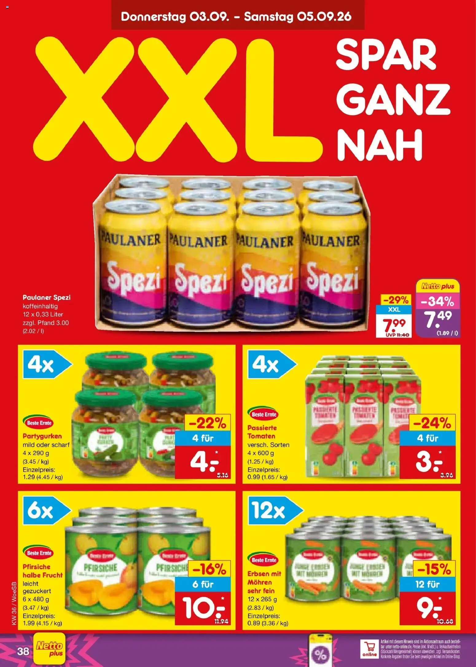 Netto Marken-Discount Prospekt Katzweiler (ab 31.08.2026) » Angebote | Seite: 50 | Produkte: Paulaner spezi, Tomaten, Erbsen, Paulaner