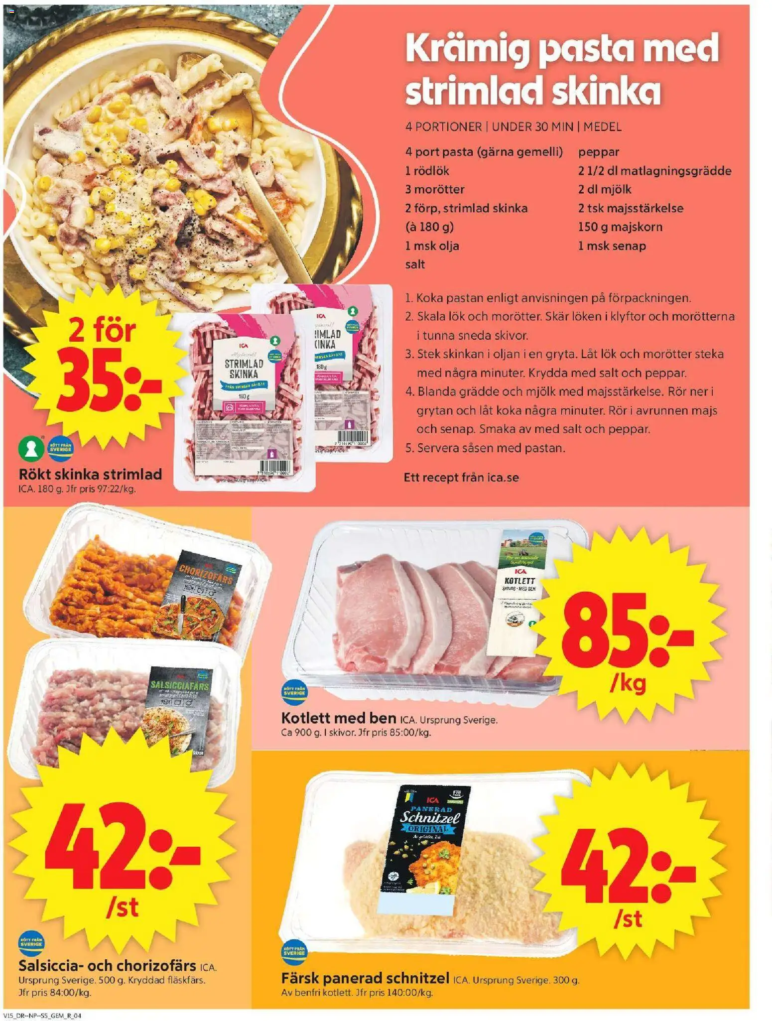 ICA Supermarket reklamblad aktuell från 06.04.2026 | Sida: 4 | Produkter: Olja, Rödlök, Pasta, Majs