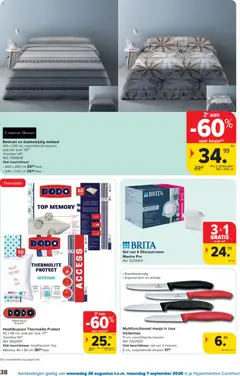 Bedrukt en dubbelzijdig dekbed, 140 x 200 cm, verschillende kleuren, prijs per stuk: 24.99 - Voorbeeld van een folder van Carrefour, geldig van 26/08/2026 | Pagina: 38