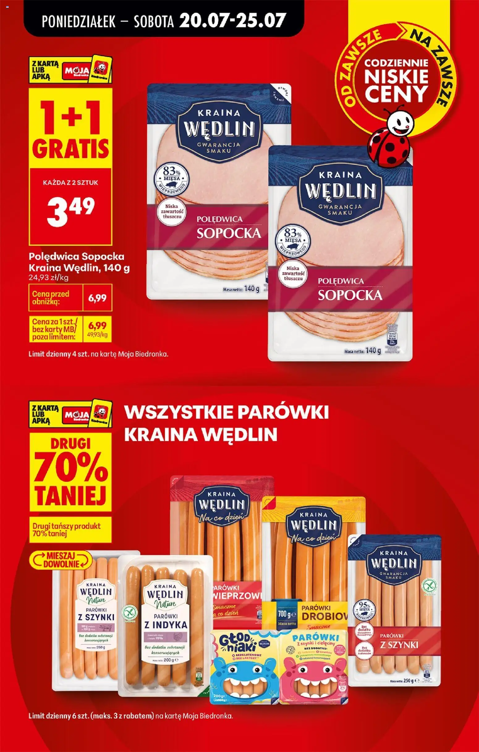 Biedronka gazetka od poniedziałku od 20.07.2026 | Strona: 11 | Produkty: Karta, Bez laktozy, Parówki wieprzowe, Parówki