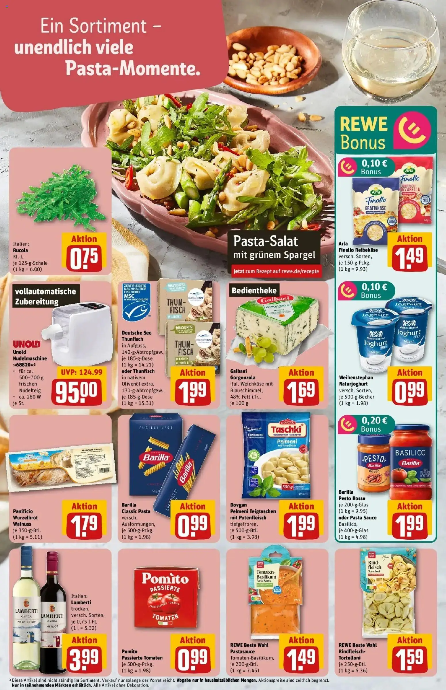 Rewe Prospekt Bielefeld	 – gültig ab 12.04.2026 | Seite: 23 | Produkte: Thunfisch, Merlot, Tomaten, Reibekase