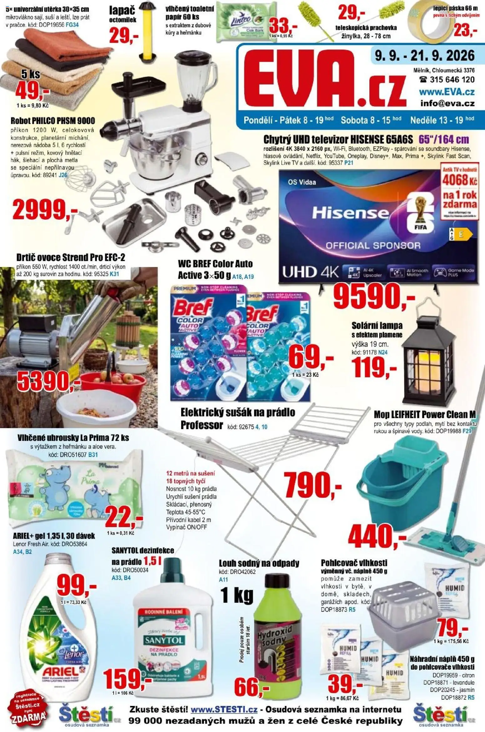 Eva supermarket leták od 09.09.2026 | Strana: 1 | Produkty: Lenor, Leifheit, Vypínač, Drtič