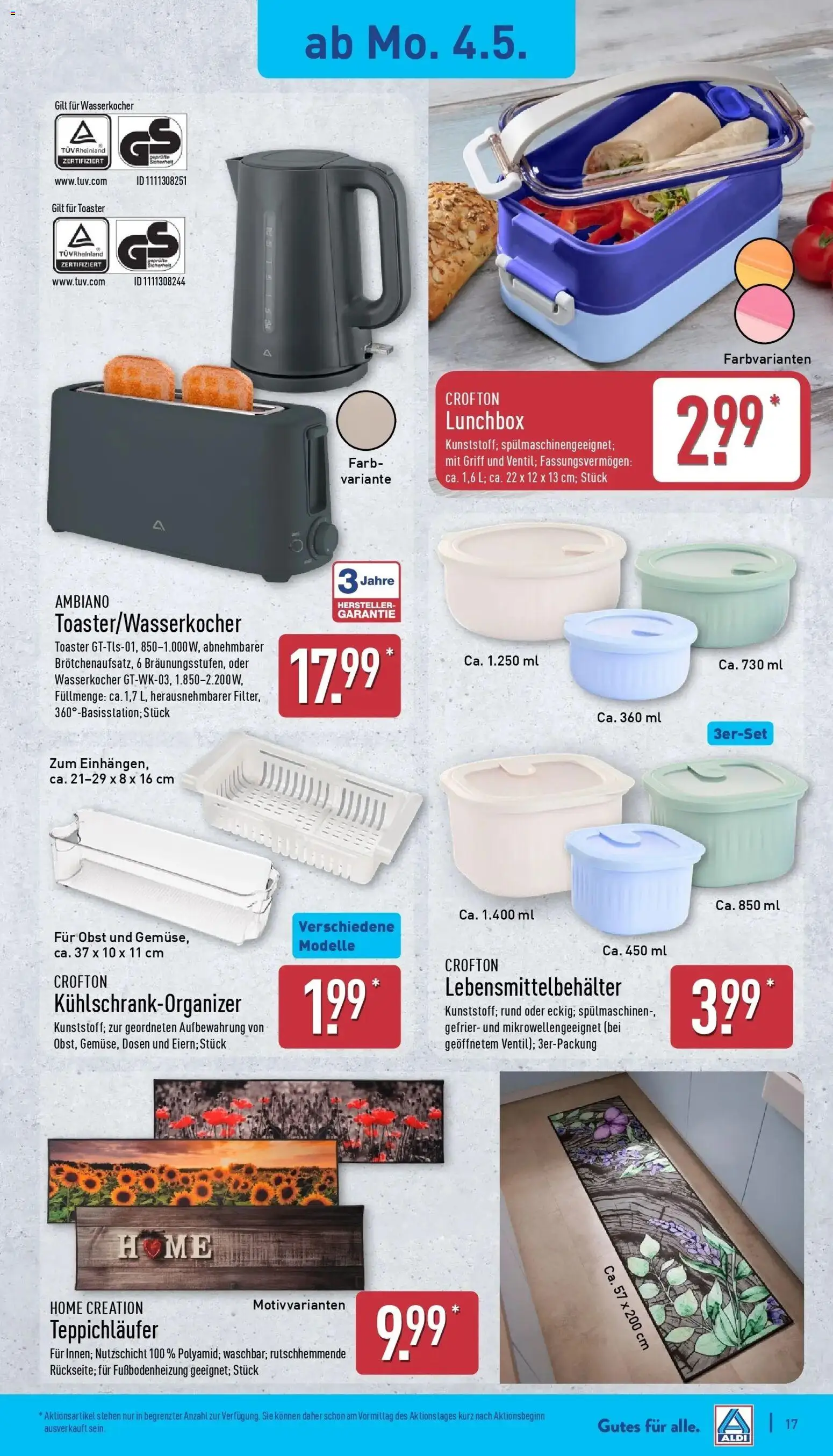 Aldi Wochenangebote – gültig ab 04.05.2026 | Seite: 18 | Produkte: Wasserkocher, Toaster, Obst, Home creation