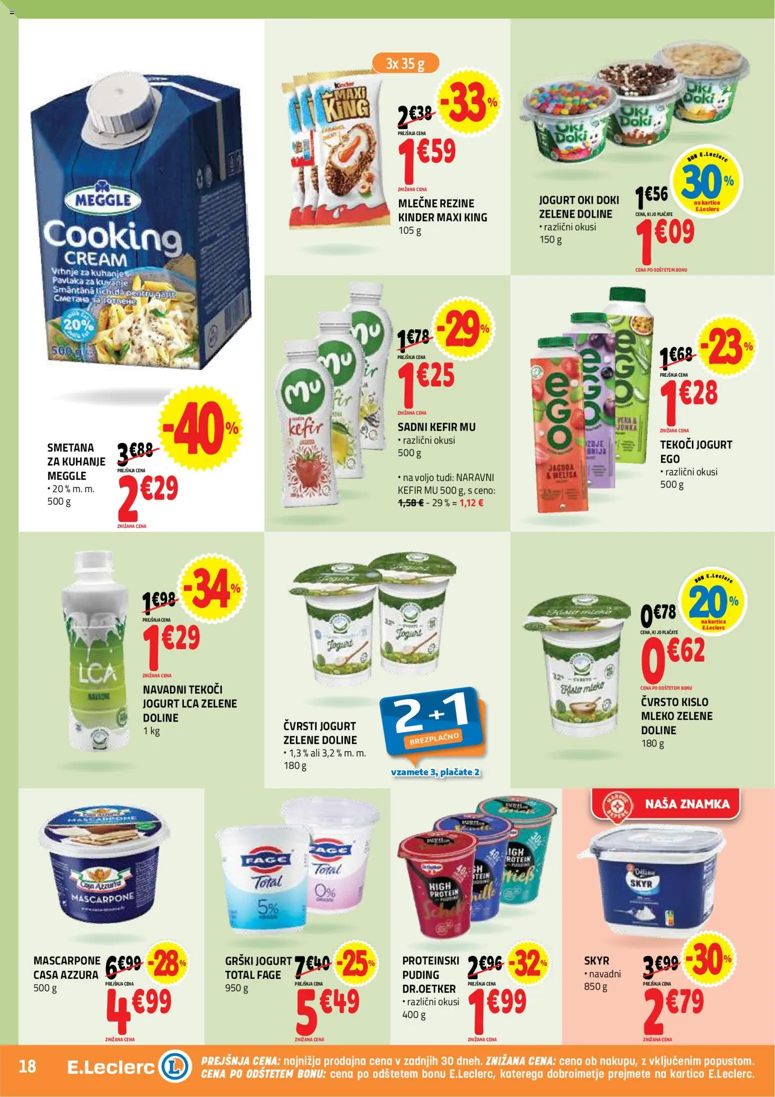 Novi E.leclerc katalog ponudbe – veljaven od 22.04.2026 | Stran: 18 | Izdelki: Grški jogurt, Kefir, Skyr, Jogurt