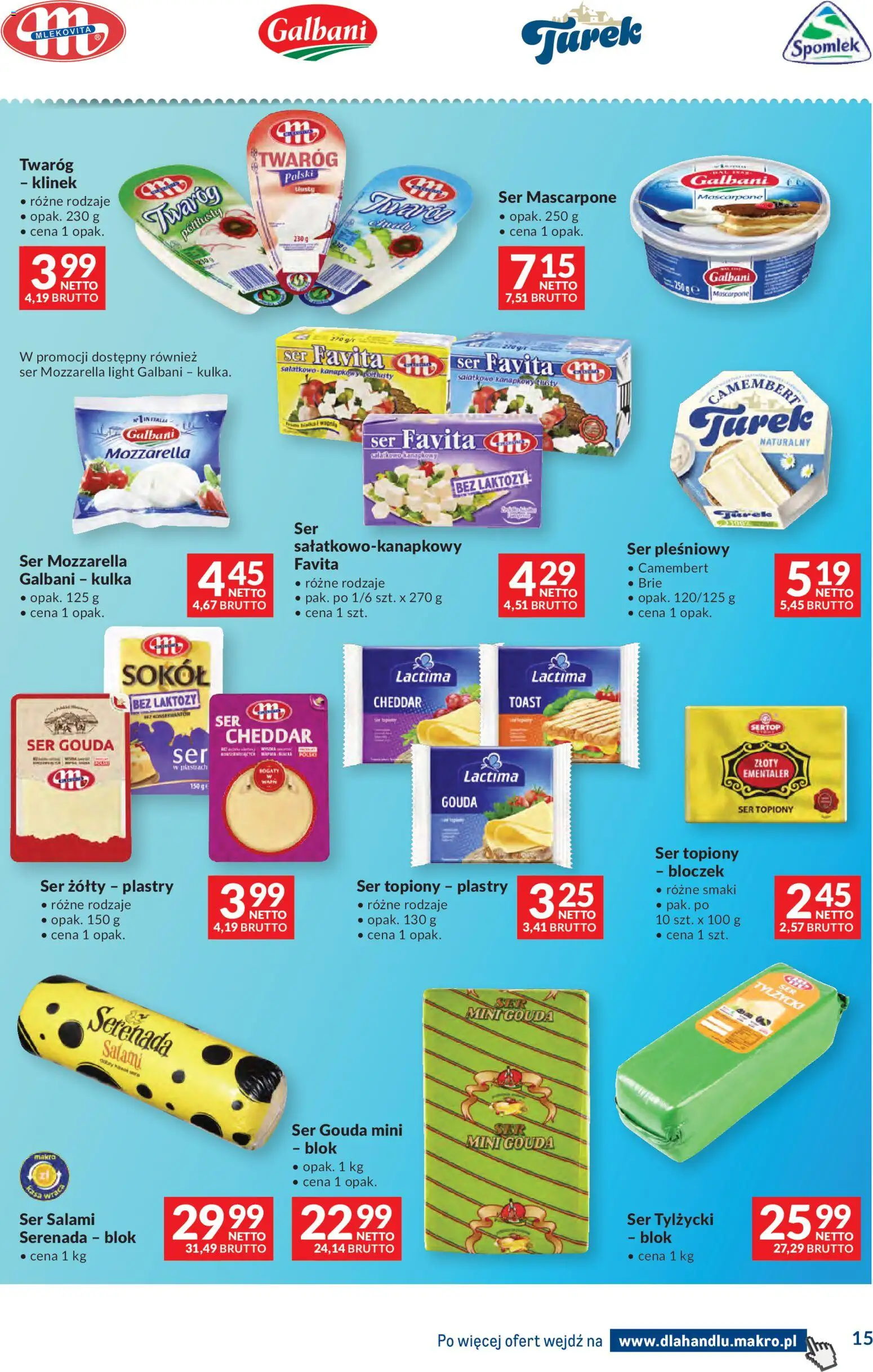 Makro gazetka - Dystrybucja do sklepów od 29.09.2026 | Strona: 15 | Produkty: Ser żółty, Ser, Mozzarella, Ser gouda