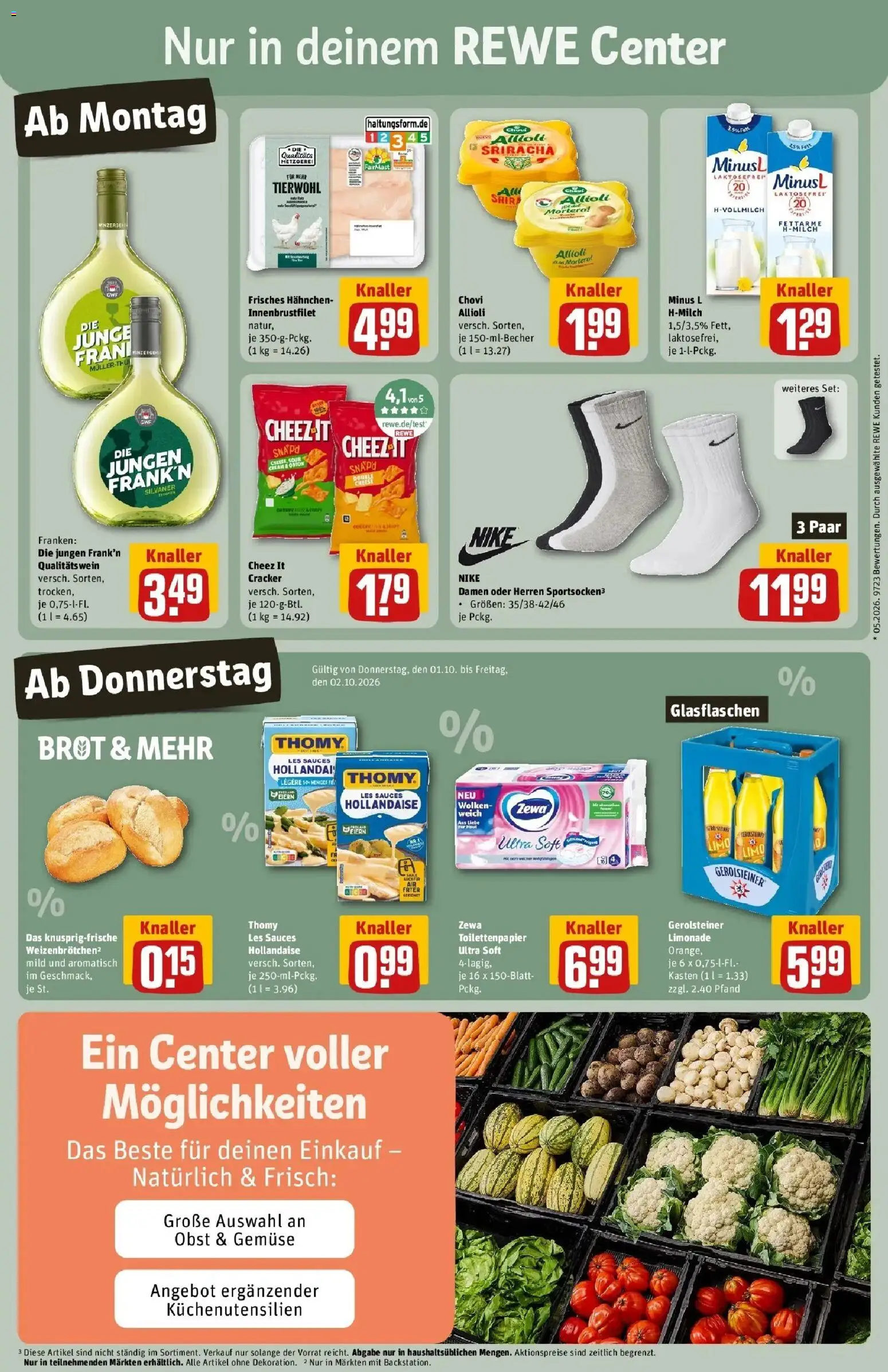 REWE Prospekt ab 28.09.2026 zum Blättern » Angebote | Seite: 5 | Produkte: Thomy les sauces, Zewa, Gemüse, Wein