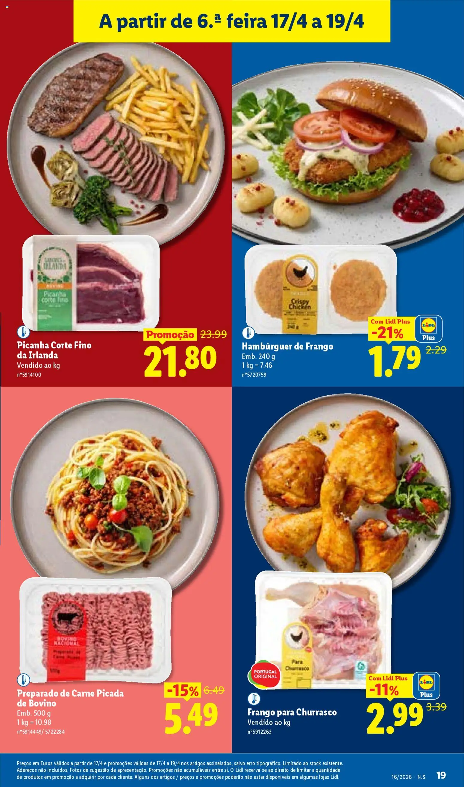 Lidl folheto │ válido de 13.04.2026 | Página: 19 | Produtos: Frango, Hambúrguer, Carne picada, Carne