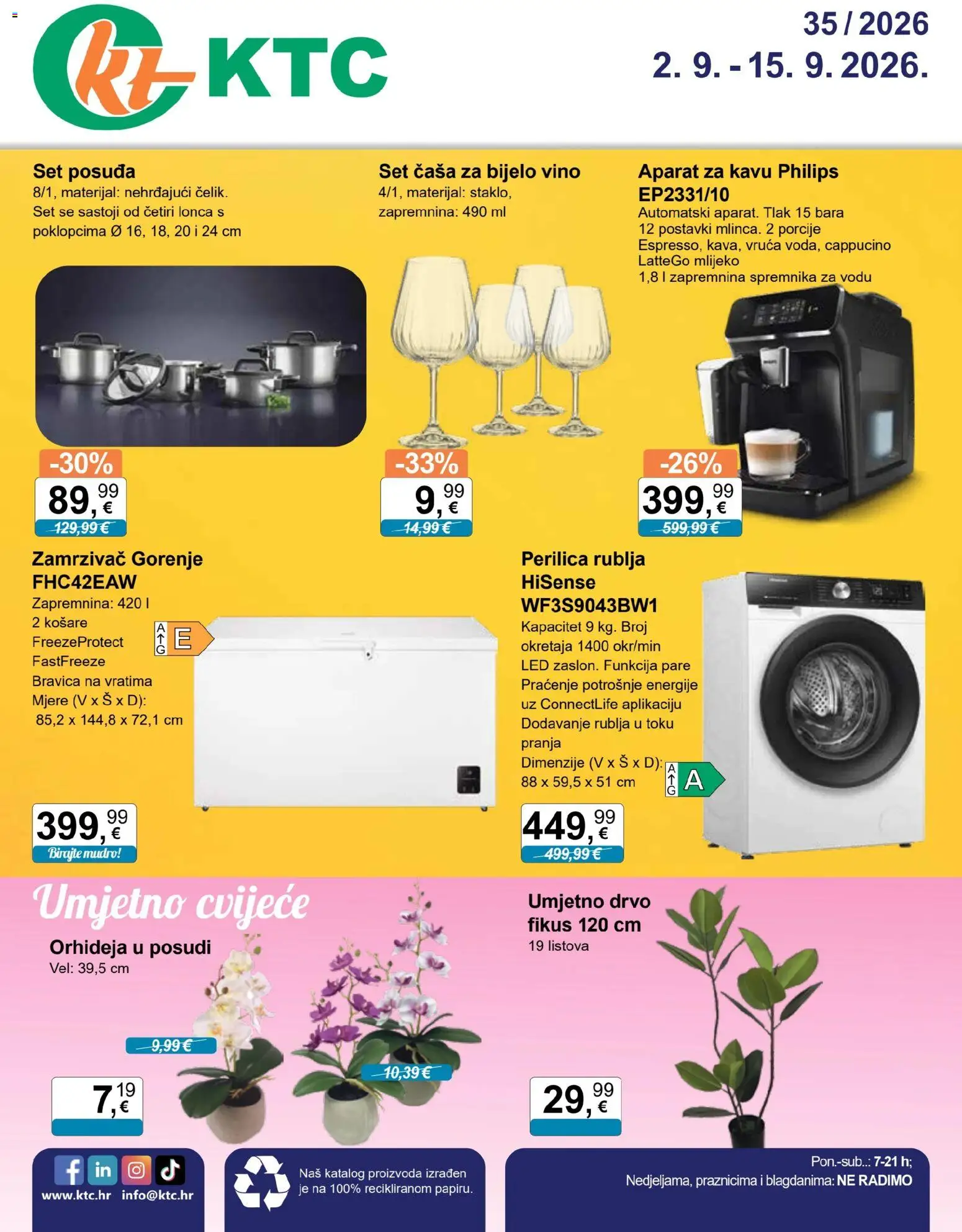 KTC katalog | vrijedi od 02.09.2026 | Stranica: 1 | Proizvodi: Cvijeće, Perilica rublja, Košare, Set posuđa