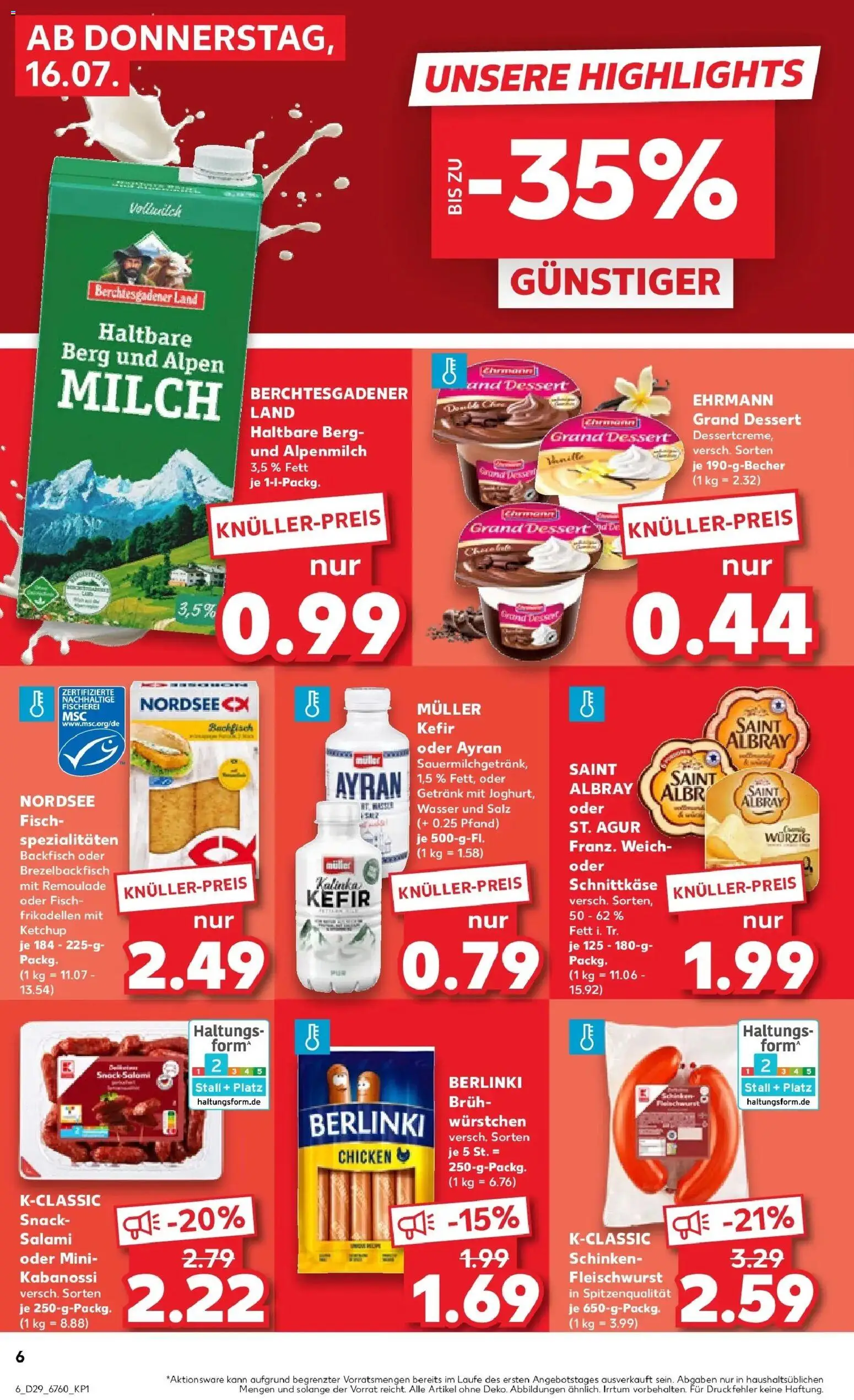 Kaufland Prospekt Dörfles-Esbach – gültig ab 13.07.2026 | Seite: 15 | Produkte: Milch, Wasser, Salami, Schinken