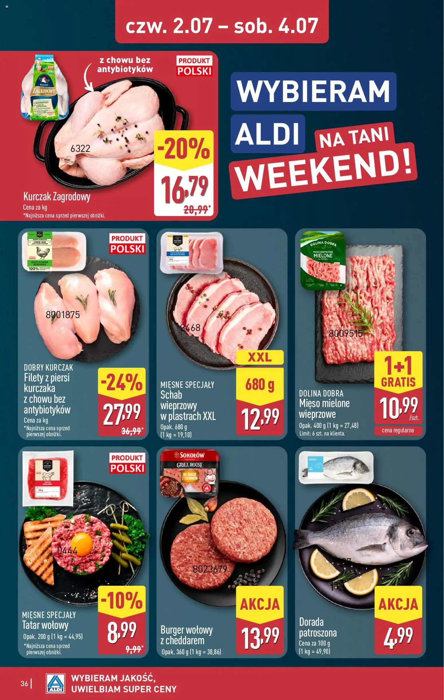 Aldi gazetka od 29.06.2026 | Strona: 36 | Produkty: Kurczak, Tatar wołowy, Grill, Kurczak zagrodowy