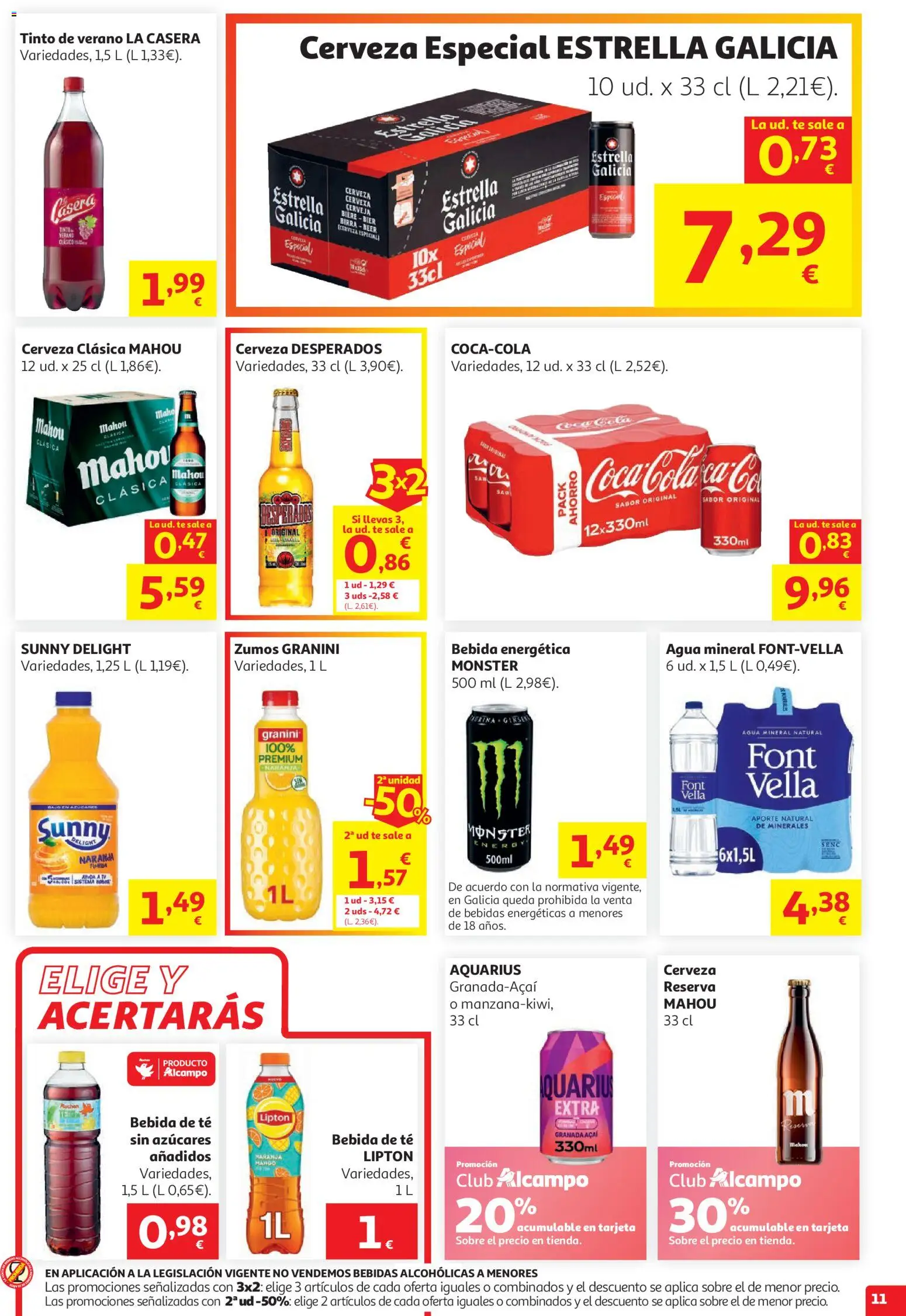 Alcampo  HP Nacional Cat Litoral │ válido desde el 29/07/2026 | Página: 11 | Productos: Cerveza, Naranjas, Té, Agua mineral