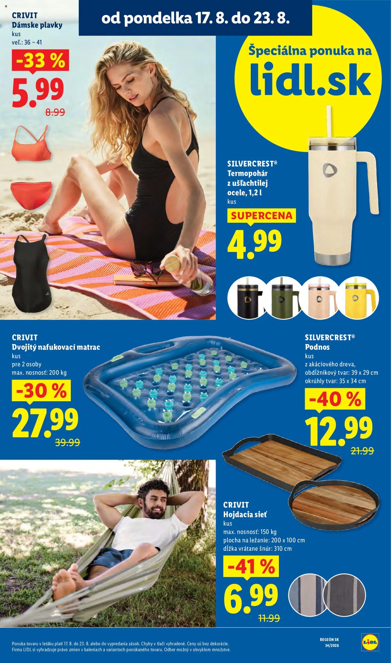 Nové Lidl akcie – leták je platný od 17.08.2026 | Strana: 6 | Produkty: Matrac, Hojdacia sieť, Nafukovací matrac, Plavky