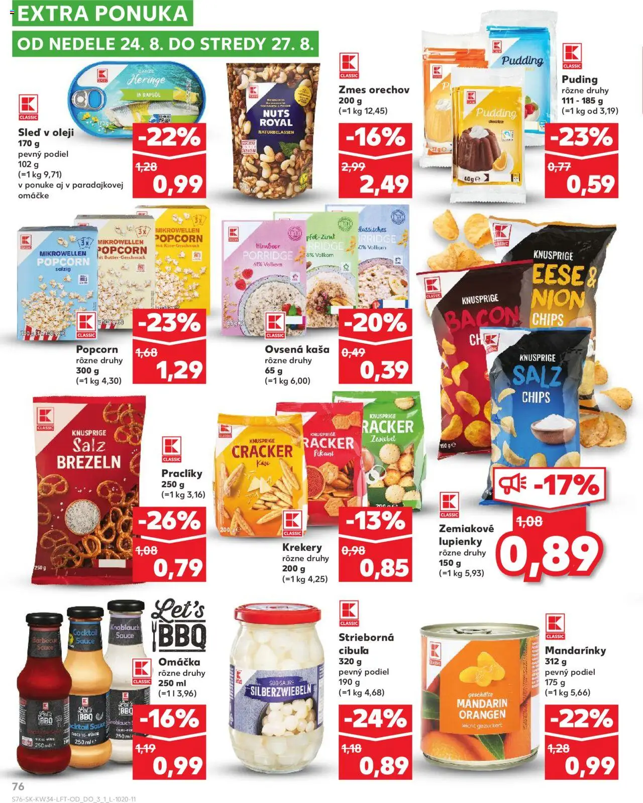 Nové Kaufland akcie – leták je platný od 21.08.2025 | Strana: 76 | Produkty: Puding, Popcorn, Mandarinky, Omáčka