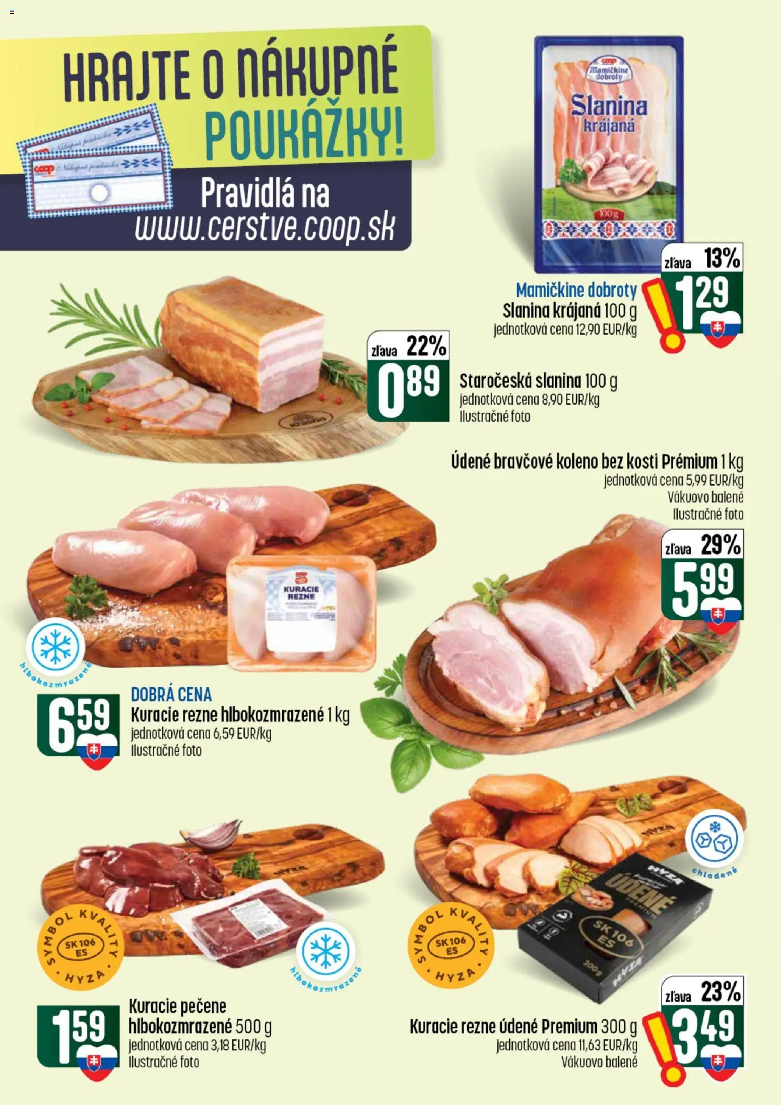 Nové COOP Jednota akcie – leták je platný od 30.07.2026 | Strana: 9 | Produkty: Slanina, Bravčové koleno, Kuracie rezne