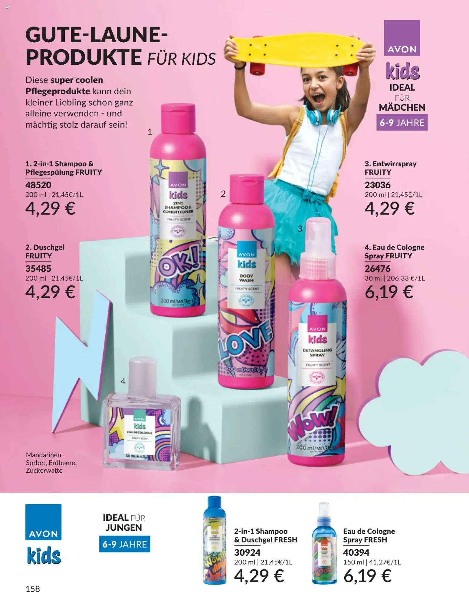 AVON Katalog Juli 2026 – gültig ab 01.07.2026 | Seite: 158 | Produkte: Mandarinen, Shampoo, Duschgel, Eau de Cologne