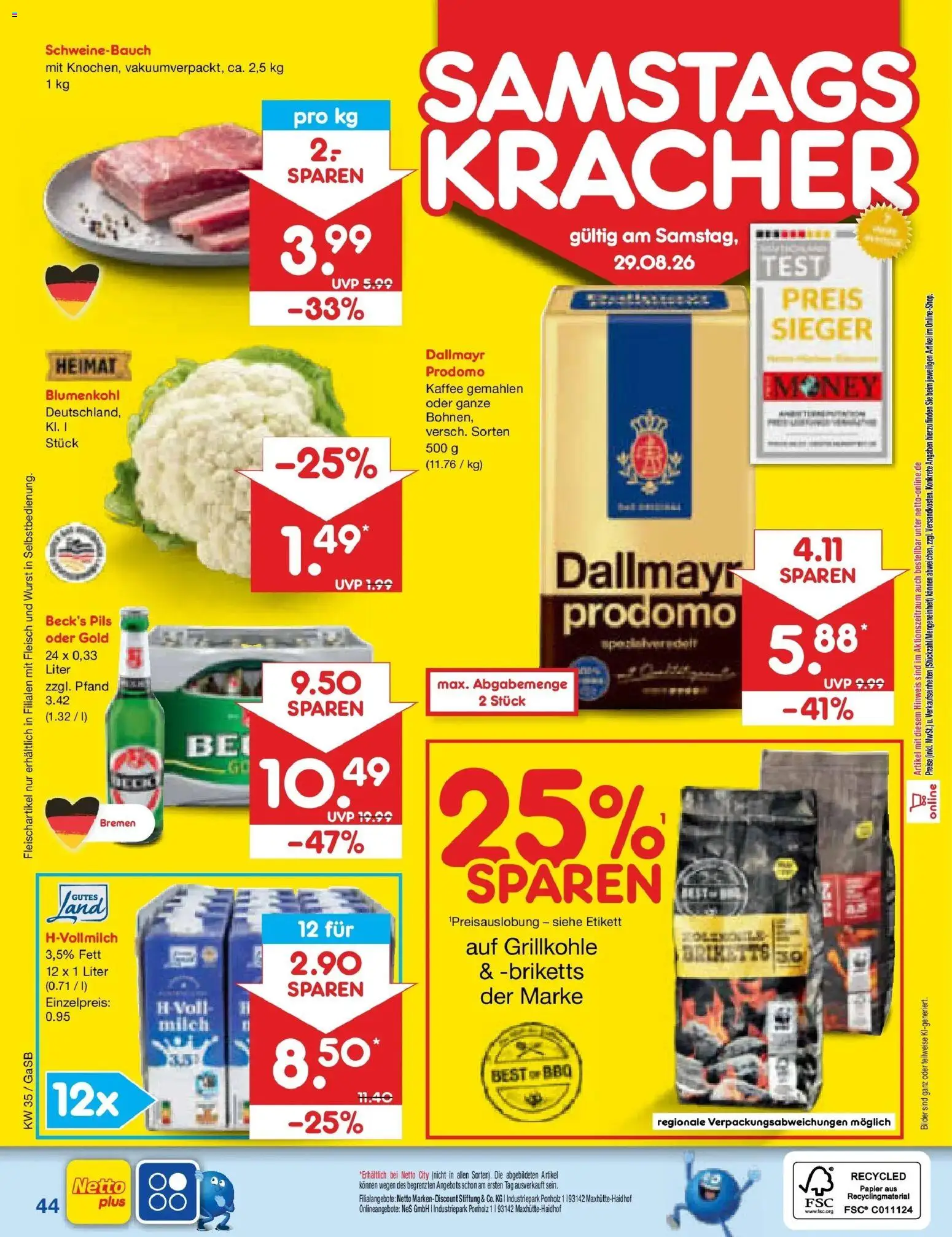 Netto Marken-Discount Prospekt Oldenburg – gültig ab 24.08.2026 | Seite: 58 | Produkte: Pils, Dallmayr, Wurst, Blumenkohl