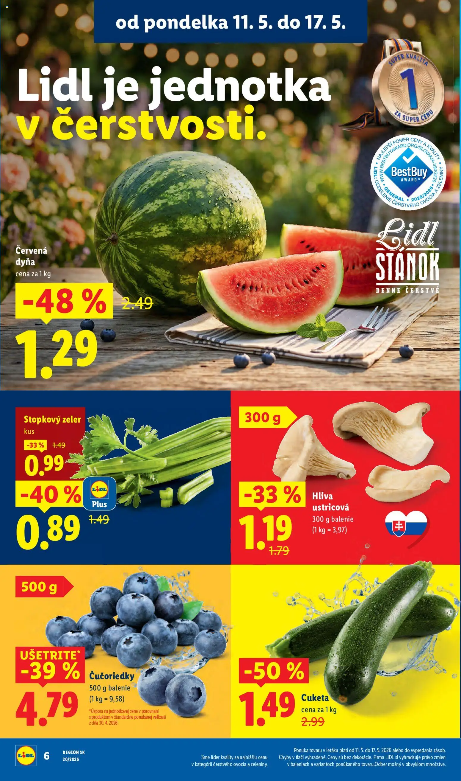 Nové Lidl akcie – leták je platný od 11.05.2026 | Strana: 6 | Produkty: Čučoriedky, Cuketa, Zeler