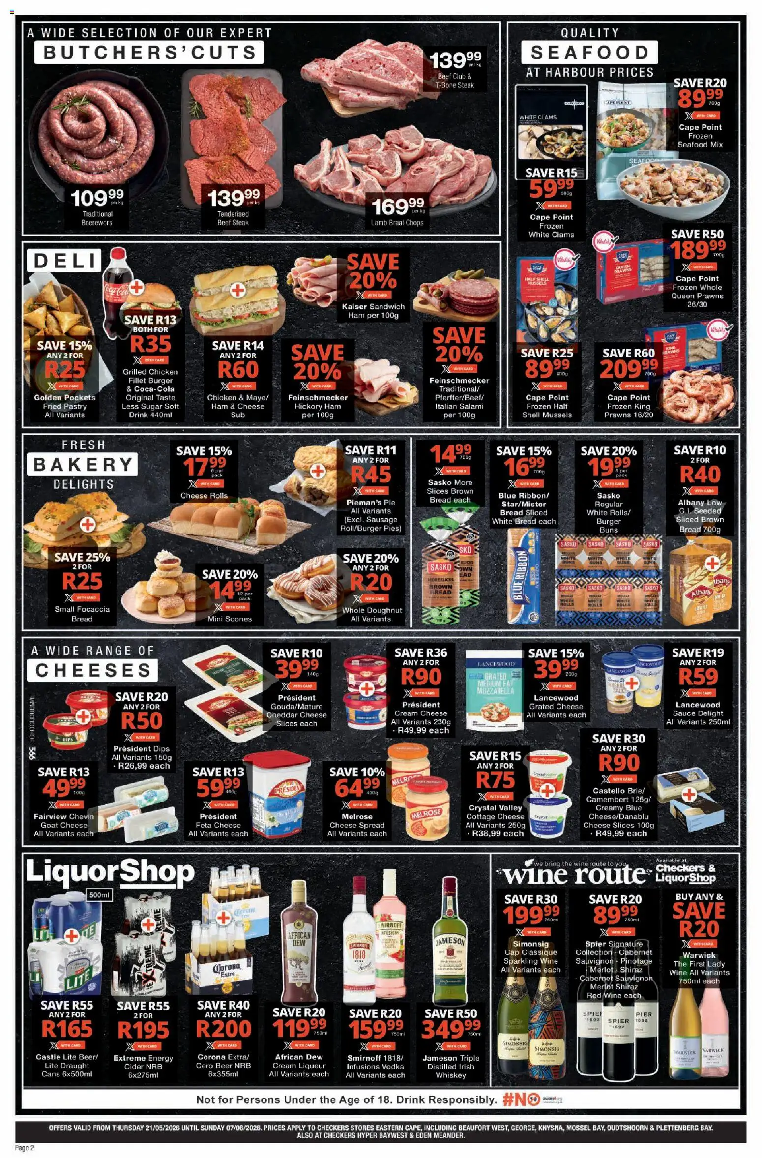 New Checkers catalogue – valid from 21.05.2026 | Page: 2 | Products: Steak, Beer, Cream, Whiskey