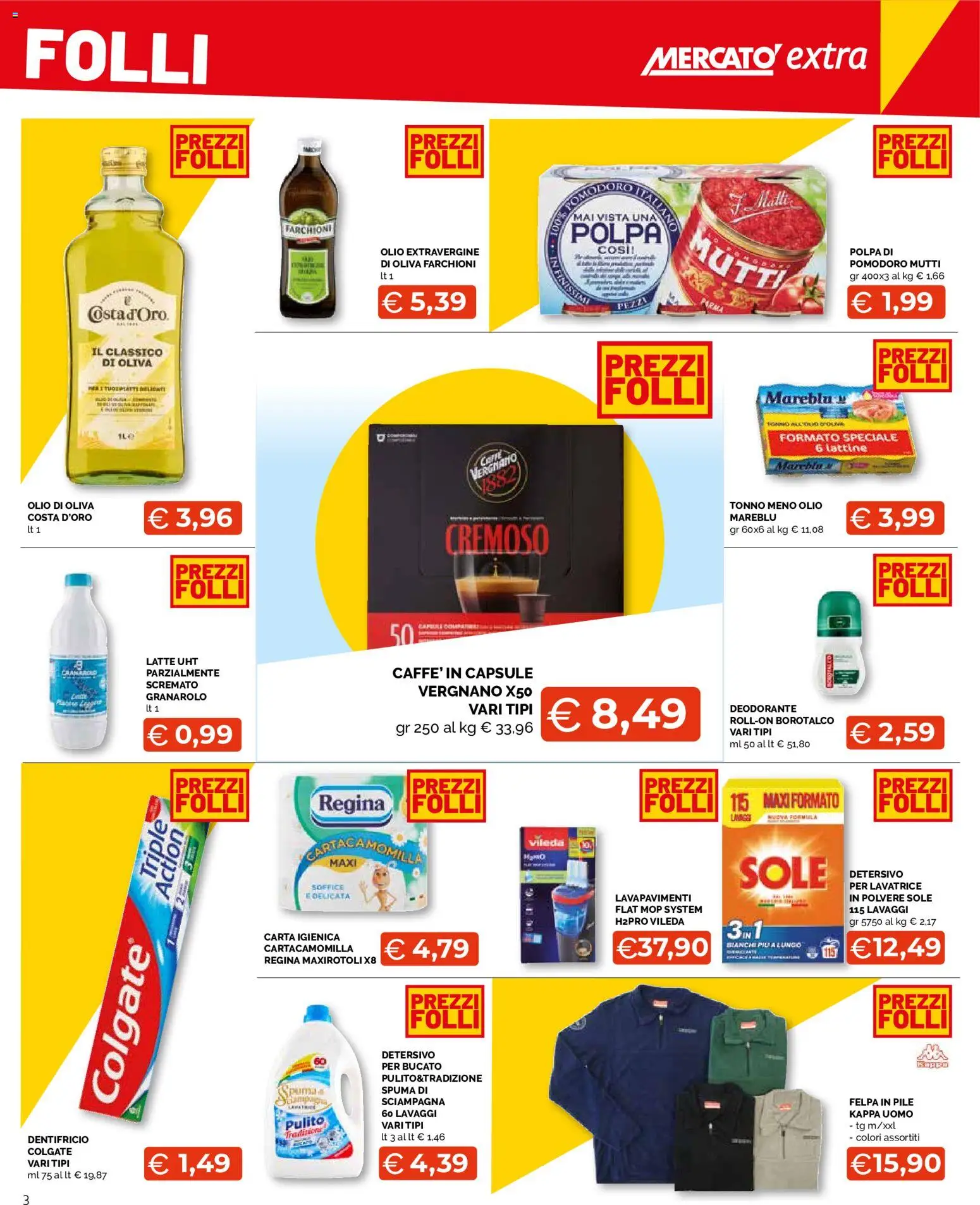 Volantino Mercatò del 12/10/2026 | Pagina: 3 | Prodotti: Felpa, Latte, Lavatrice, Tonno