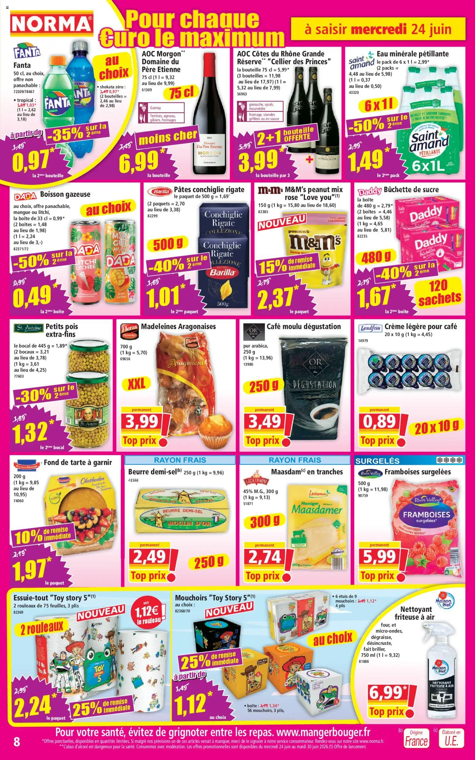 {H1} | Page: 8 | Produits: Eau minérale, Beurre, M&M's peanut, Pâtes