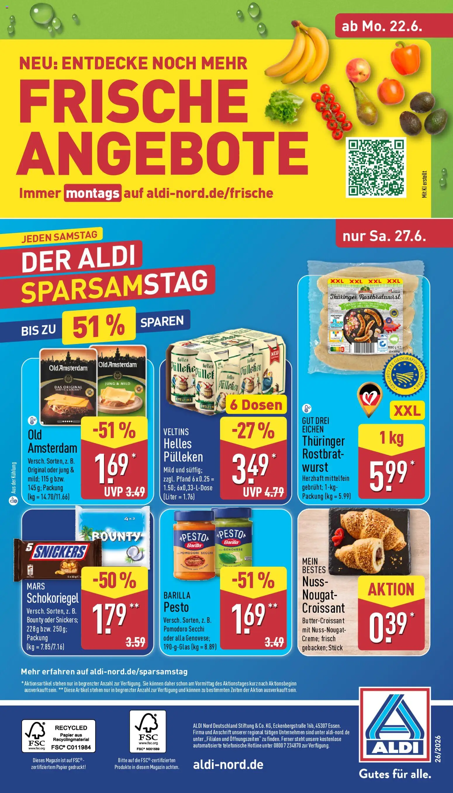 Aldi Prospekt – gültig ab 22.06.2026 | Seite: 34 | Produkte: Mars, Croissant, Wurst, Veltins