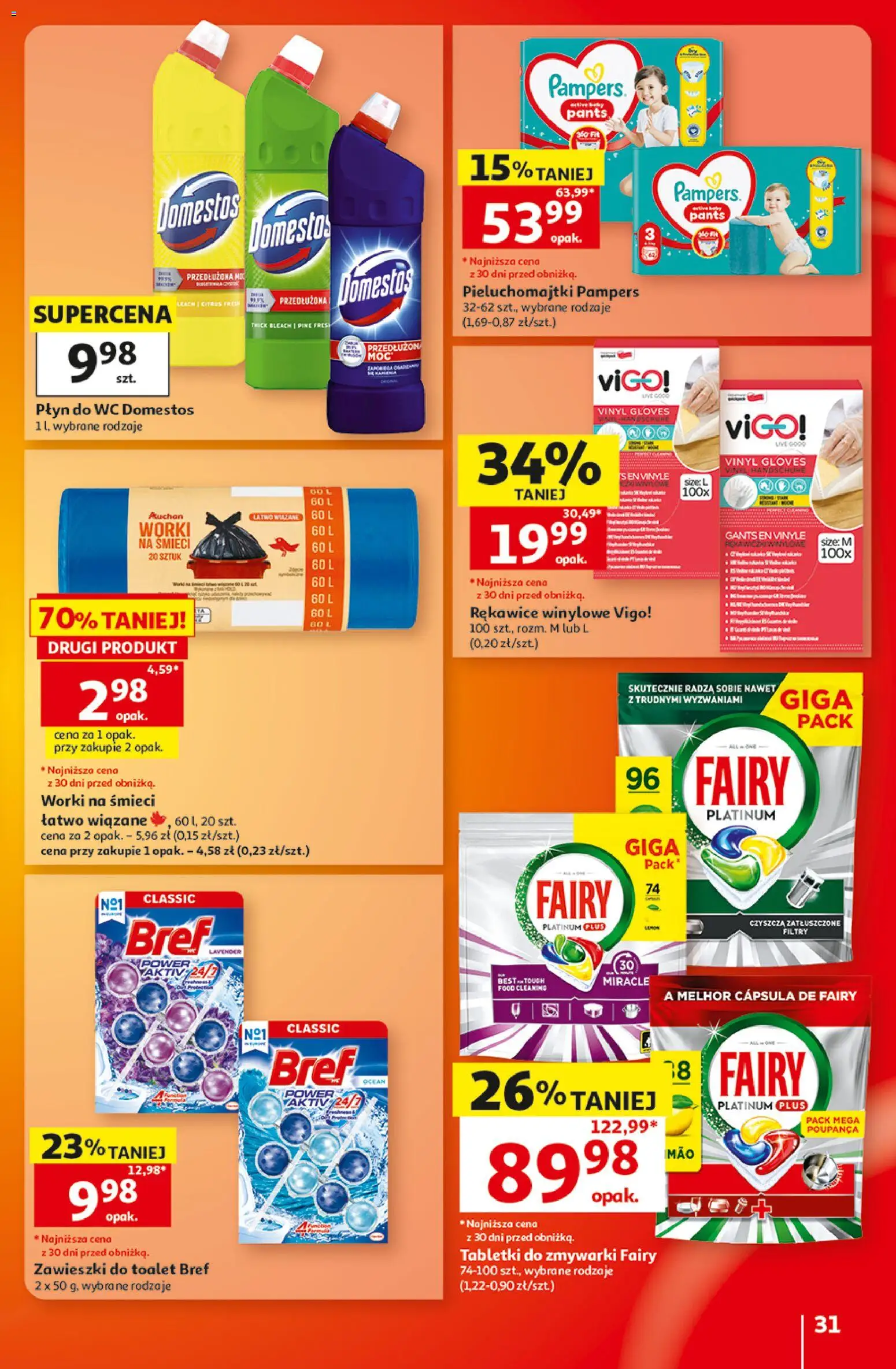 Auchan gazetka - Hipermarket od 22.10.2026 | Strona: 31 | Produkty: Pampers, Domestos, Fairy, Tabletki do zmywarki