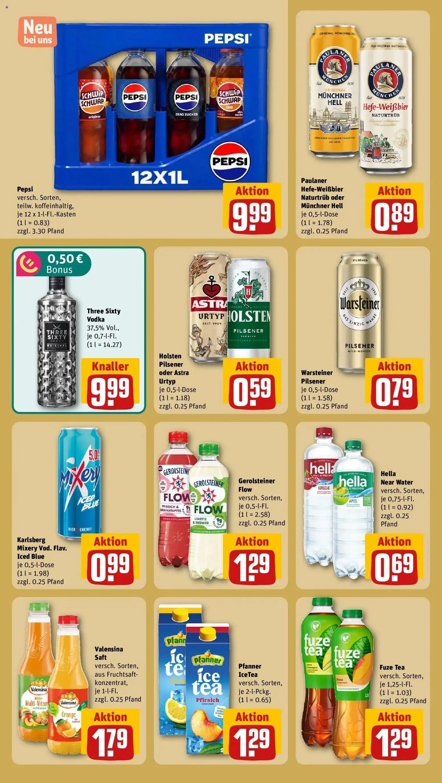 REWE Prospekt ab 10.08.2026 zum Blättern » Angebote | Seite: 16 | Produkte: Fuze tea, Astra, Holsten, Pfirsich