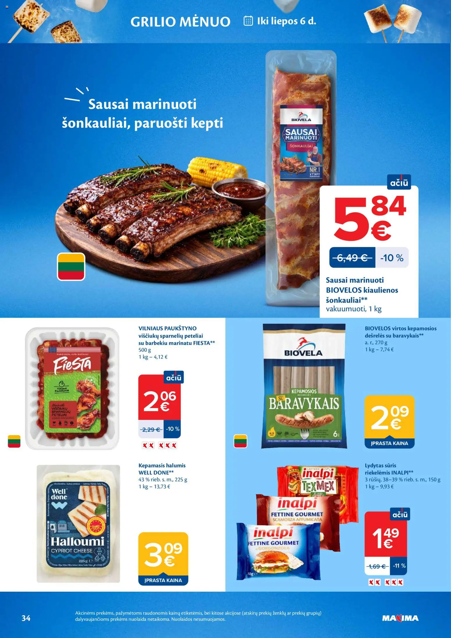 MAXIMA akcijos nuo 2026.06.30 | Puslapis: 34 | Prekių: Kiaulienos, Viščiukų, Sūris, Lydytas sūris